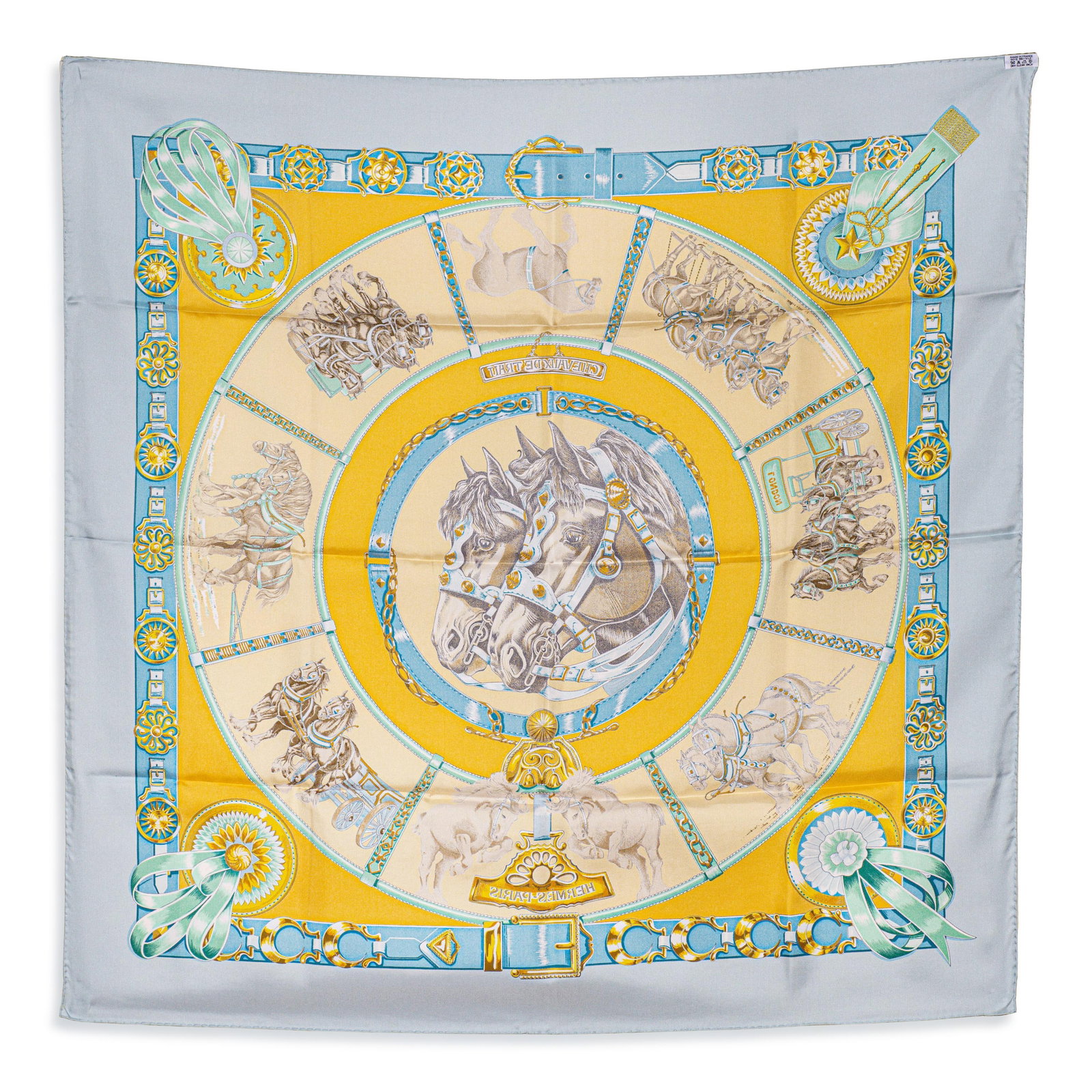 Hermes Chevaux de Trait Carre 90 Scarf – Silk Twill, Light Blue Multicolor, with Box - 3