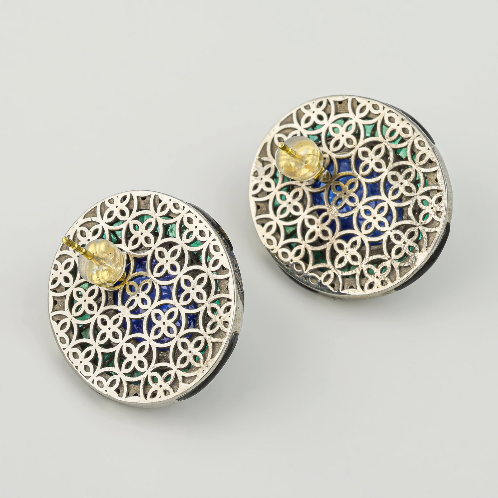 Tanzanite Emerald Black Onyx and Diamond Earrings - 2