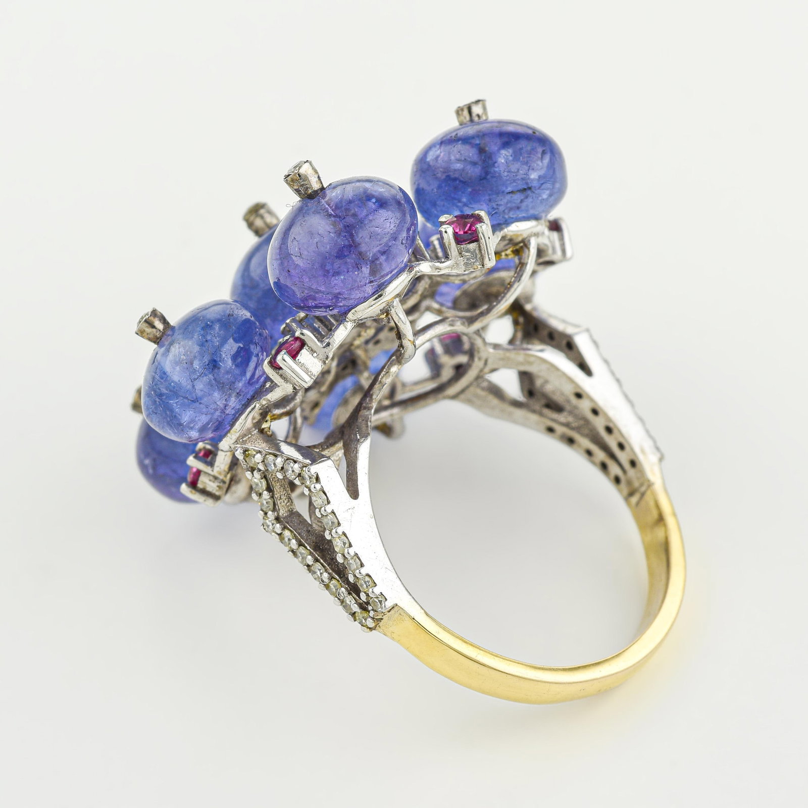 Tanzanite Ruby and Diamond Flower Ring - 2