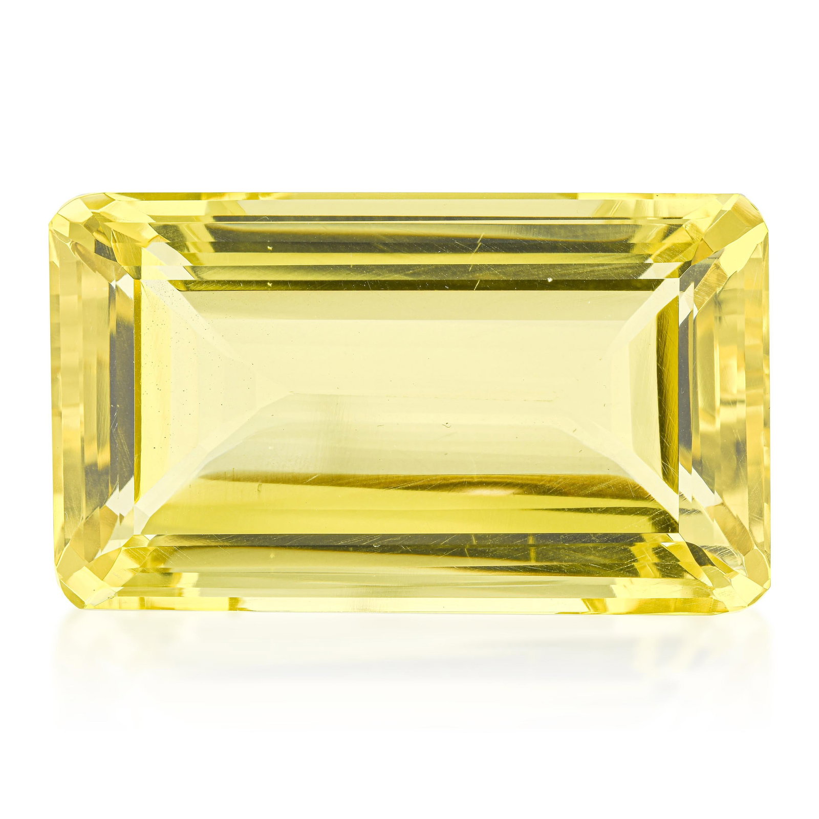 179.70-Carat Lemon Quartz Octagon Emerald Cut Stone: ESTIMATED RETAIL PRICE: $600 * *This is the estimated value a piece of similar quality, craftsmanship, and characteristics could command at retail. Lemon quartz in the emerald octagon cut at 179.70