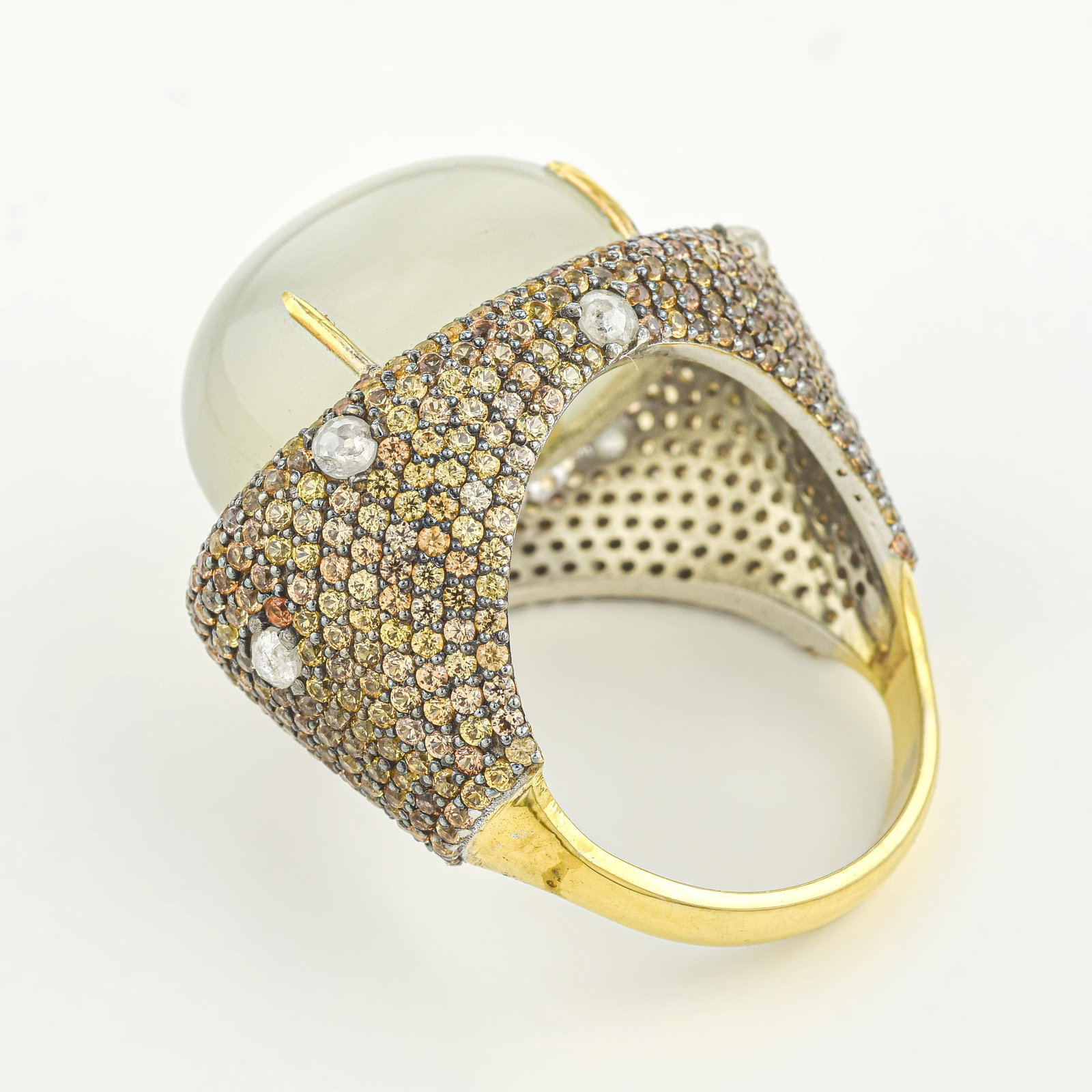 Cat's Eye Moonstone Orange Sapphire and Diamond Ring - 3