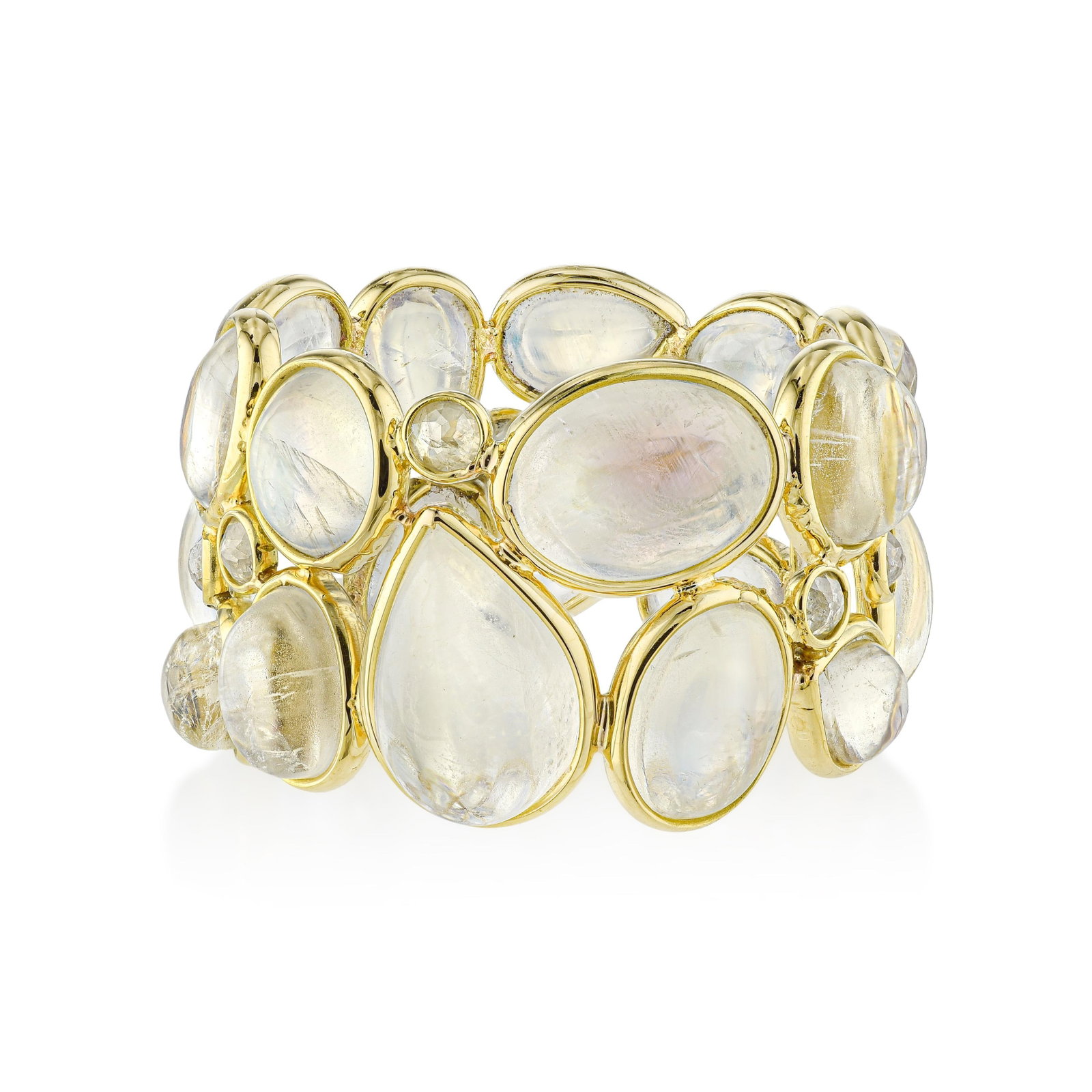 Moonstone and Diamond Double Stack Ring: ESTIMATED RETAIL PRICE: $4,000* *This is the estimated value a piece of similar quality, craftsmanship, and characteristics could command at retail. The double-stack format uses two adjacent bands as