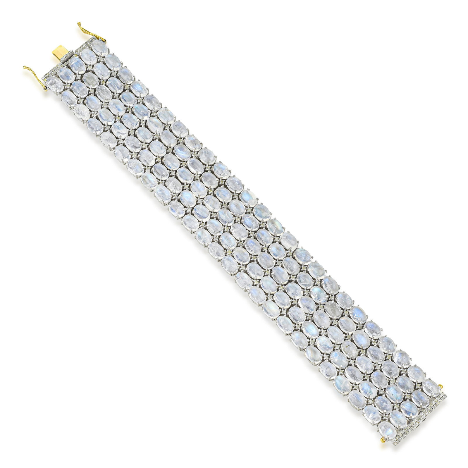 Rainbow Moonstone and Diamond Bracelet: ESTIMATED RETAIL PRICE: $10,000* *This is the estimated value a piece of similar quality, craftsmanship, and characteristics could command at retail. Rainbow moonstone's adularescence, the blue-white