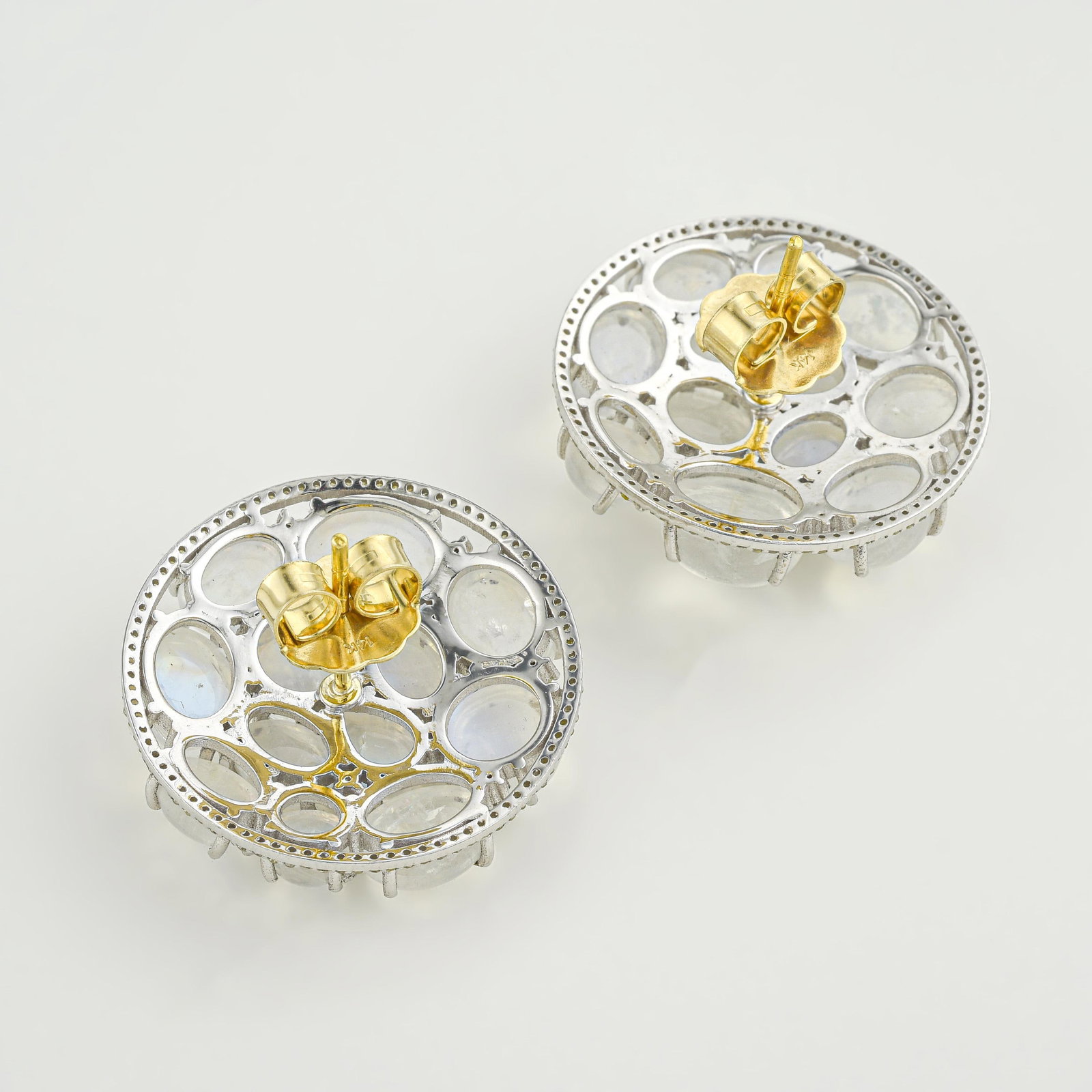 Moonstone and Diamond Cluster Earrings - 2