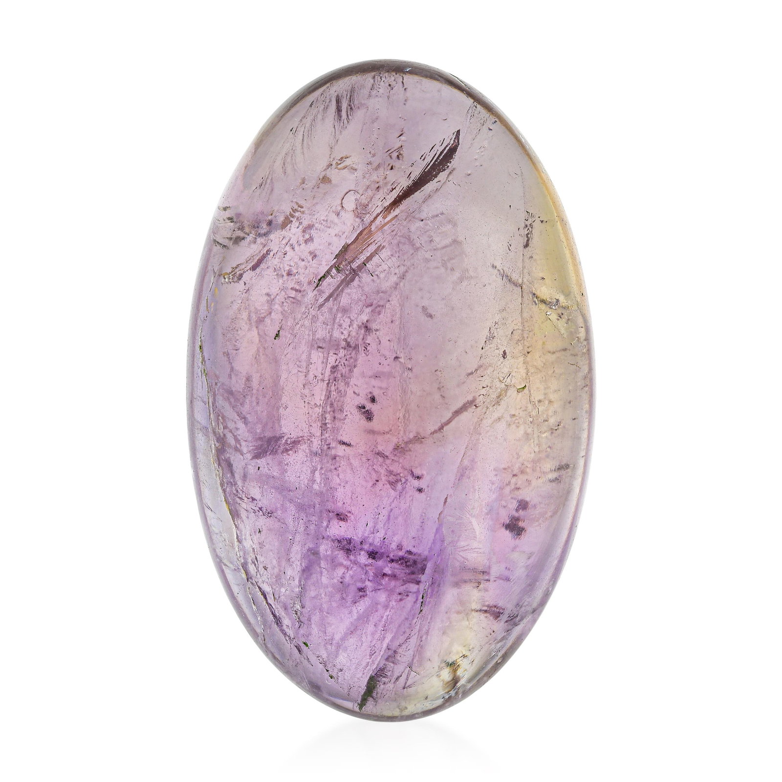 65.70-Carat Oval Ametrine Cabochon: ESTIMATED RETAIL PRICE: $400 * *This is the estimated value a piece of similar quality, craftsmanship, and characteristics could command at retail. Ametrine is quartz, a single crystal carrying both