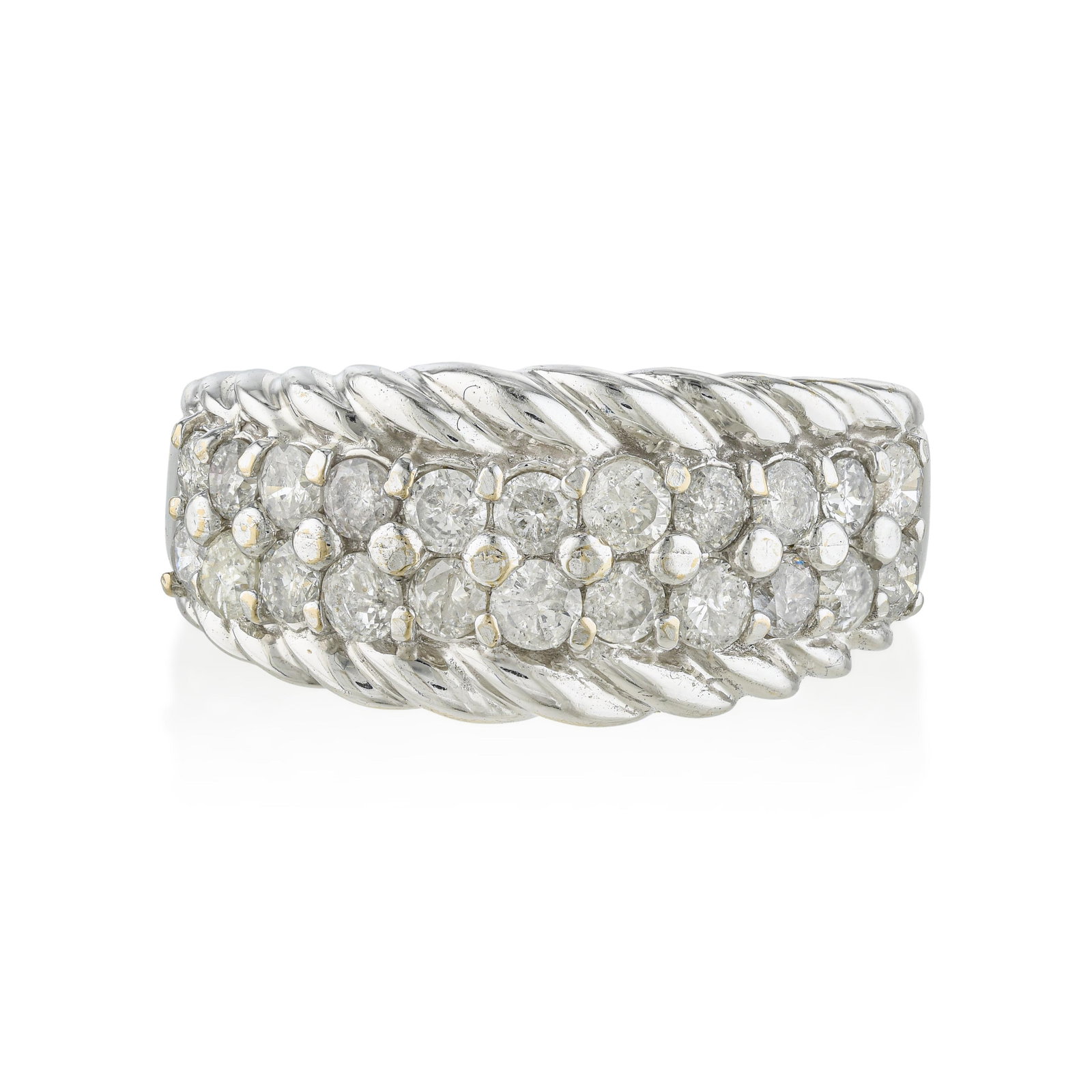 Diamond Band Ring: ESTIMATED RETAIL PRICE: $2,000* *This is the estimated value a piece of similar quality, craftsmanship, and characteristics could command at retail. A diamond band at 1.10 carats in 18K white gold is
