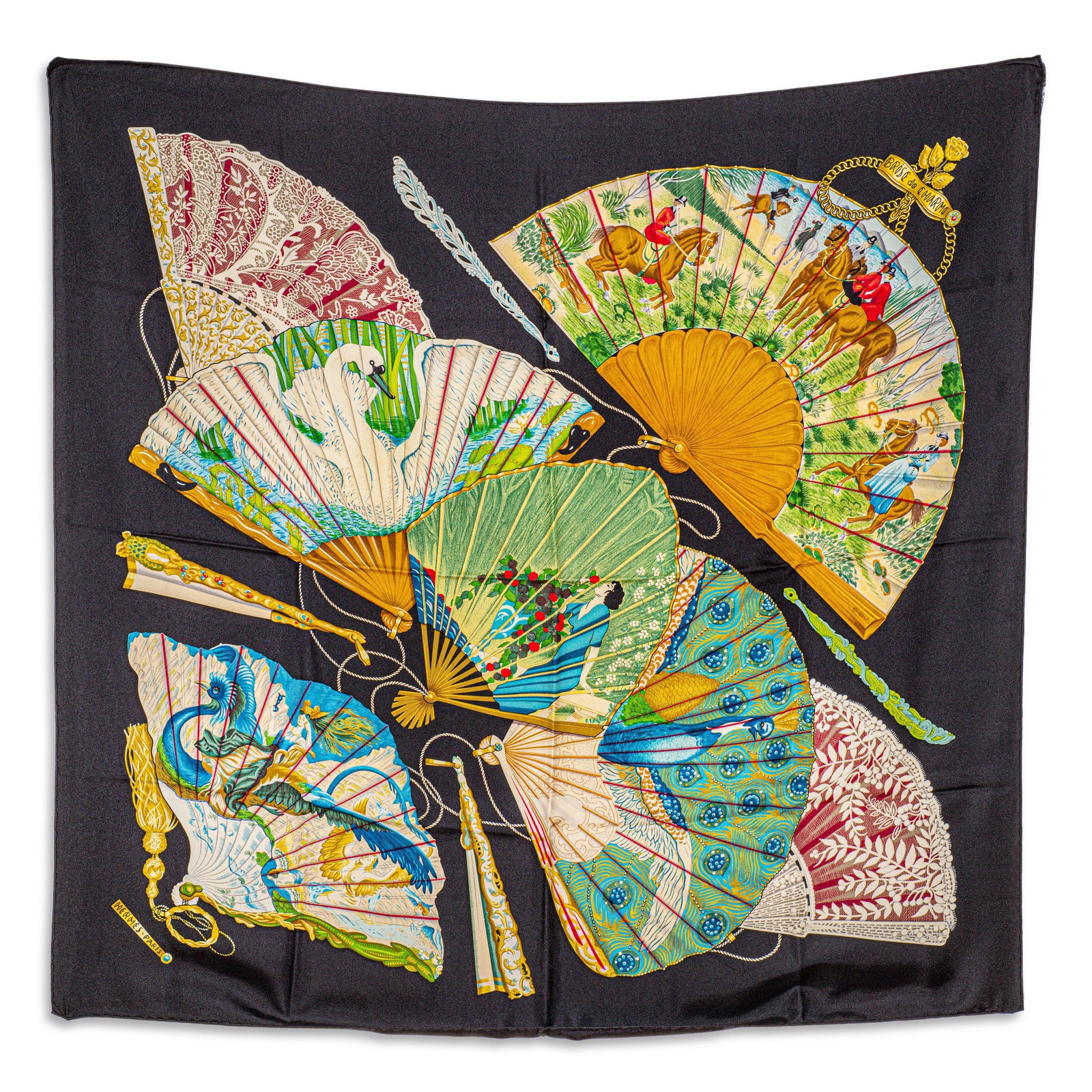 Hermes Brise de Charme Carre 90 Scarf - Silk Twill, Black Multicolor: ESTIMATED RETAIL PRICE: $660* *This is the estimated value a piece of similar quality, craftsmanship, and characteristics could command at retail. The Hermes Brise de Charme scarf was designed by Juli