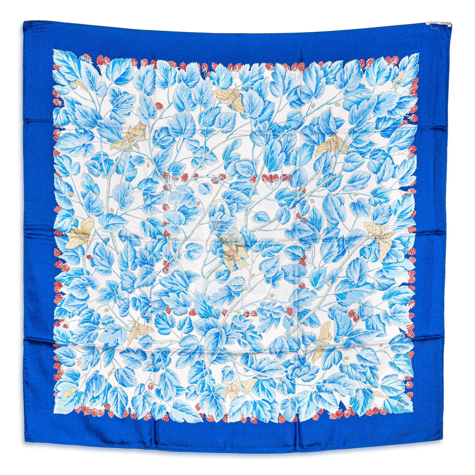 Hermes L'Arbre de Soie Carre 90 Scarf - Silk Twill, Bleu Roi/Blanc Multicolor, with Box - No Reserve - 2