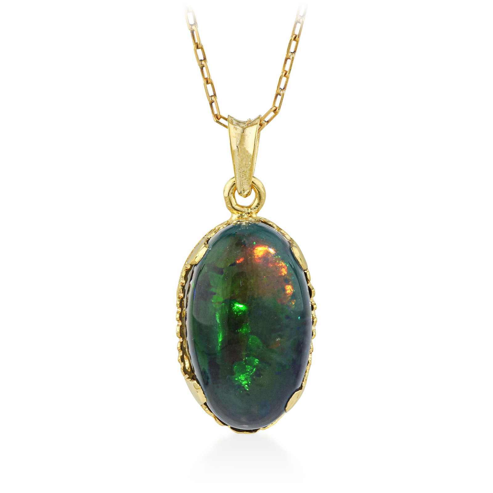 Black Opal Pendant Necklace: ESTIMATED RETAIL PRICE: $4,000* *This is the estimated value a piece of similar quality, craftsmanship, and characteristics could command at retail. Seven and a half carats of black opal as a pendant
