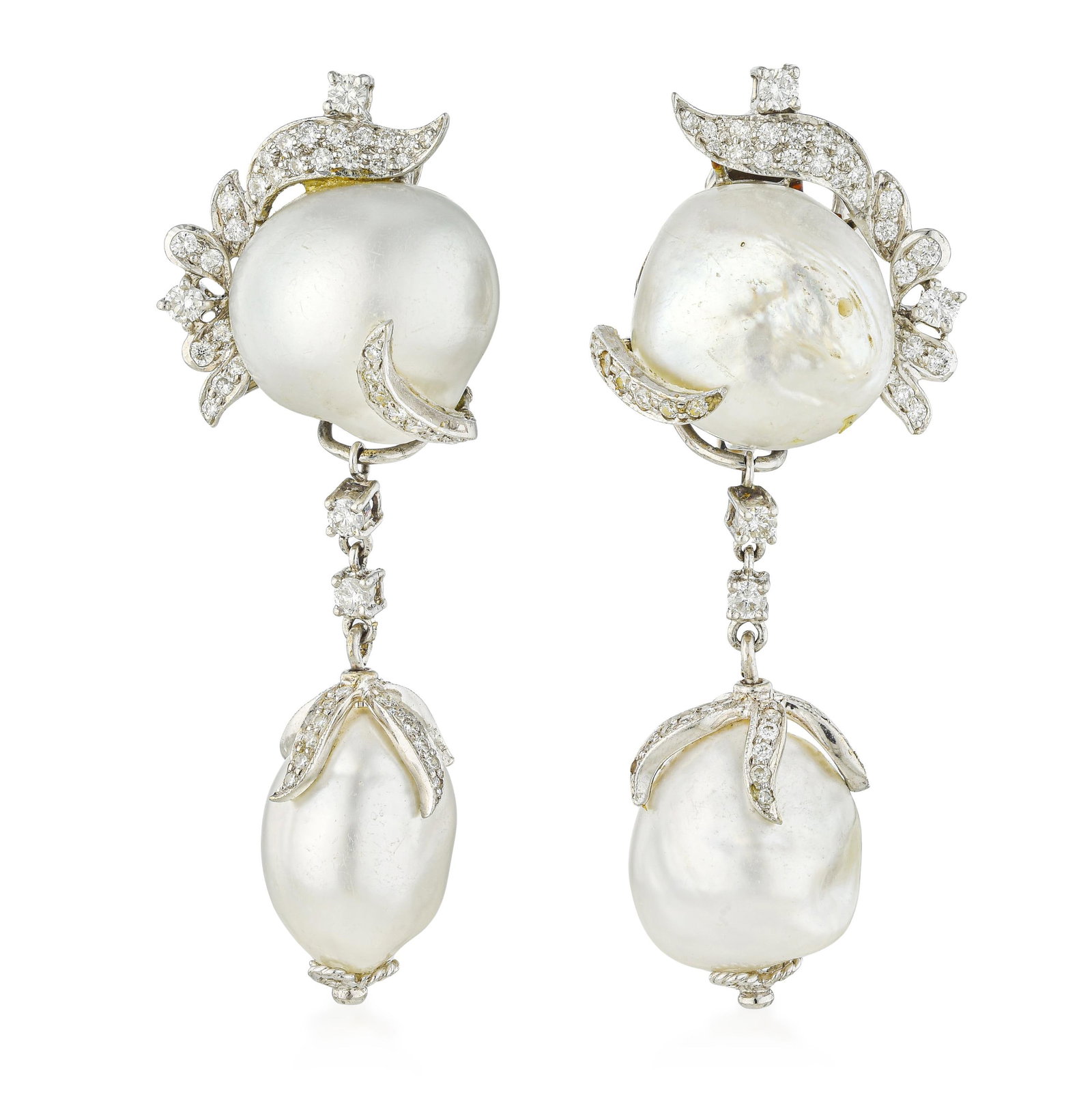 Pearl and Diamond Drop Earrings: ESTIMATED RETAIL PRICE: $14,000* *This is the estimated value a piece of similar quality, craftsmanship, and characteristics could command at retail. The detachable drop is one of the most practical
