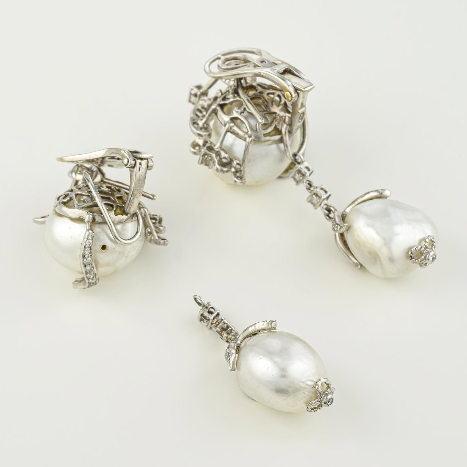 Pearl and Diamond Drop Earrings - 2