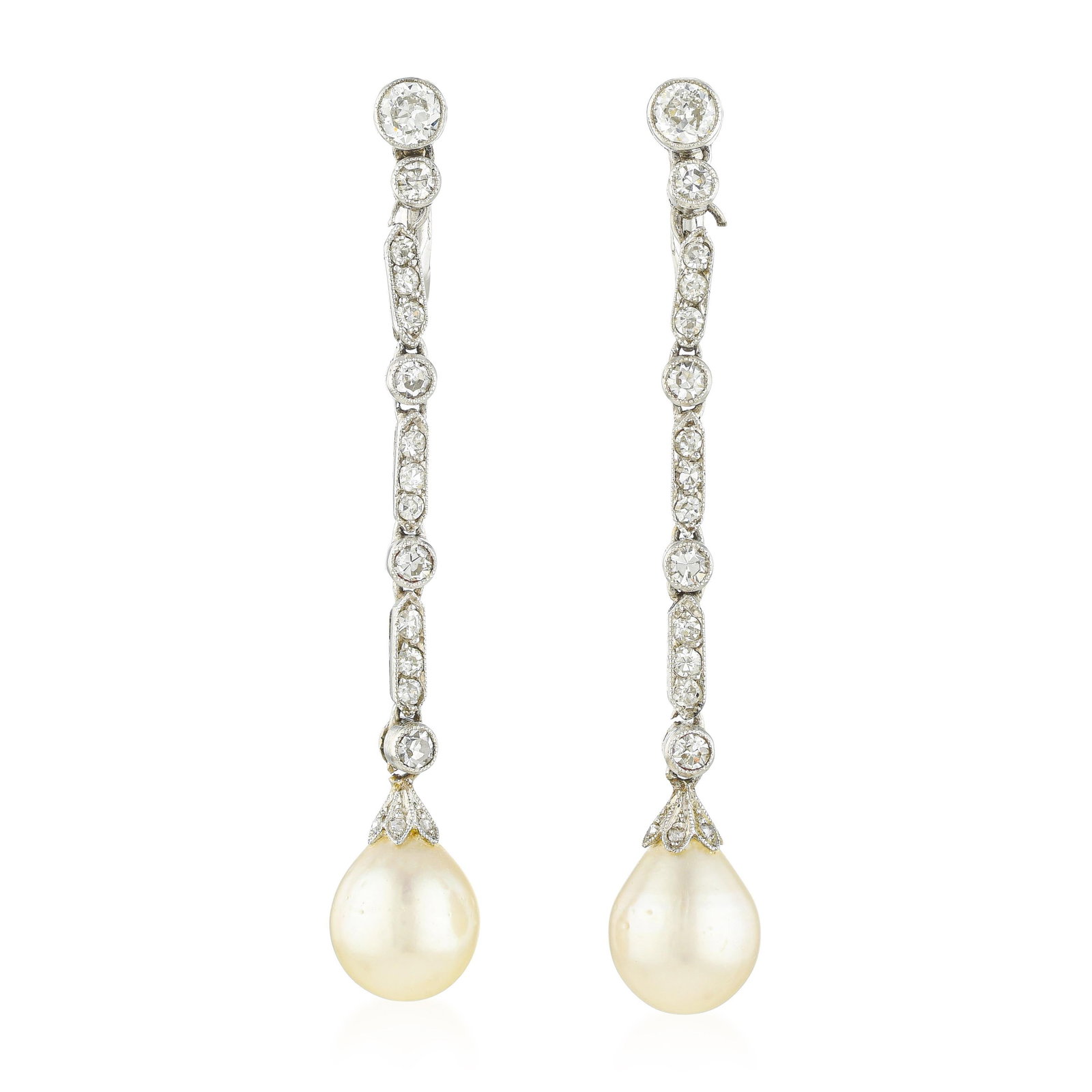 Natural Saltwater Pearl and Diamond Earrings, GIA Certified: ESTIMATED RETAIL PRICE: $15,000* *This is the estimated value a piece of similar quality, craftsmanship, and characteristics could command at retail. Natural saltwater pearls — formed without