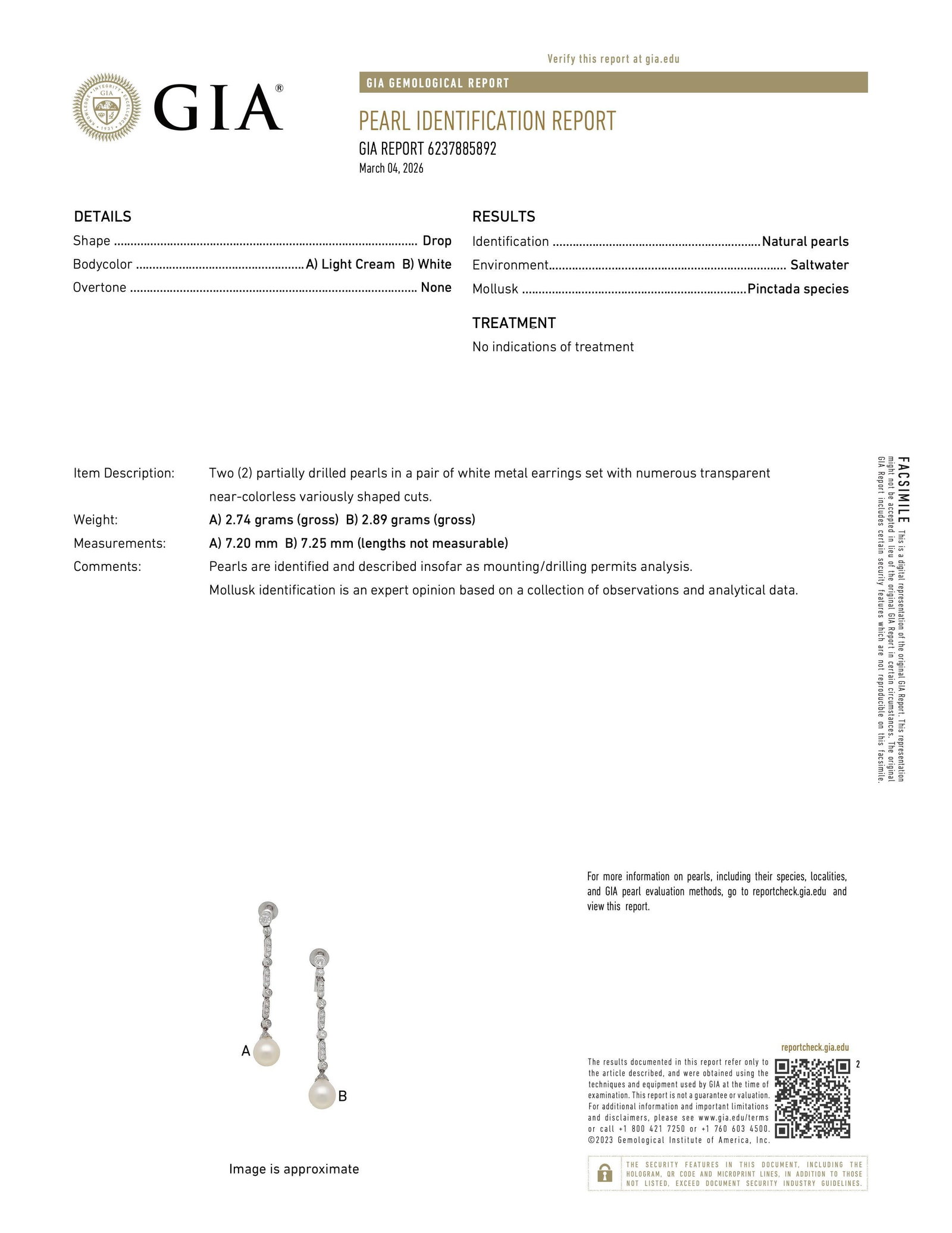 Natural Saltwater Pearl and Diamond Earrings, GIA Certified - 3