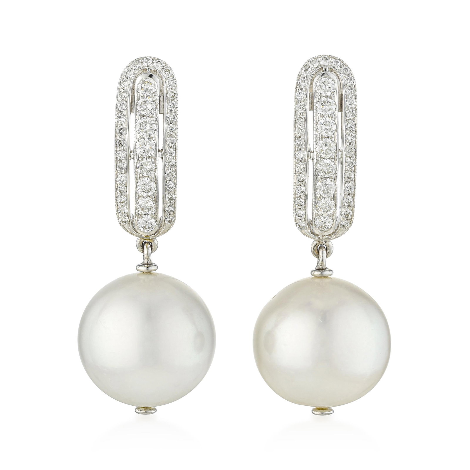Diamond and Pearl Drop Earrings: ESTIMATED RETAIL PRICE: $8,000* *This is the estimated value a piece of similar quality, craftsmanship, and characteristics could command at retail. Fourteen-millimeter pearls occupy the size range wh