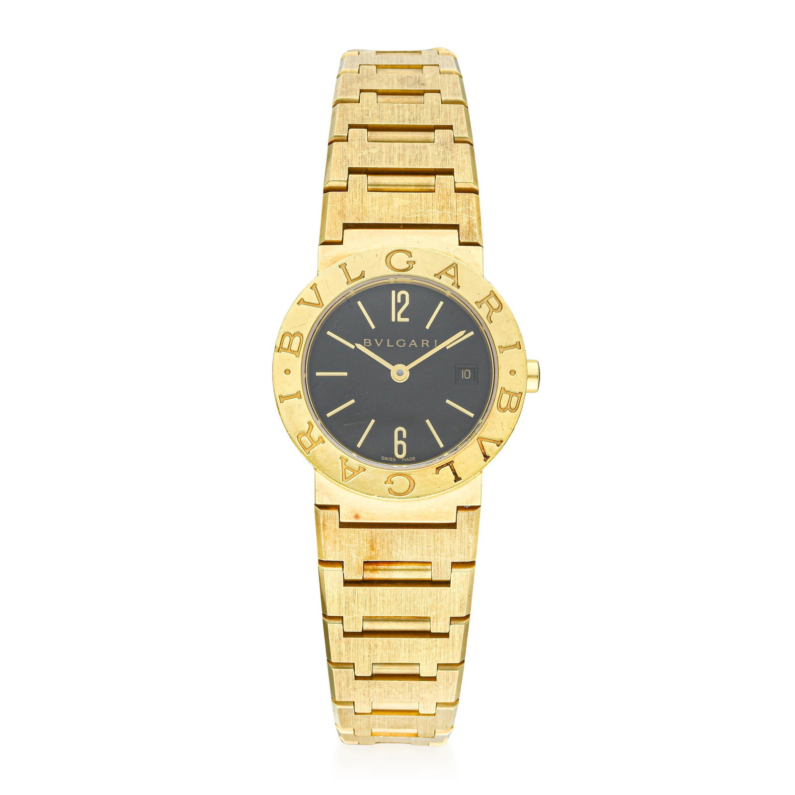 Bulgari Bulgari in 18K Gold: ESTIMATED RETAIL PRICE: $20,000* *This is the estimated value a piece of similar quality, craftsmanship, and characteristics could command at retail. An icon of 1990s design, the Bulgari Bulgari in fu