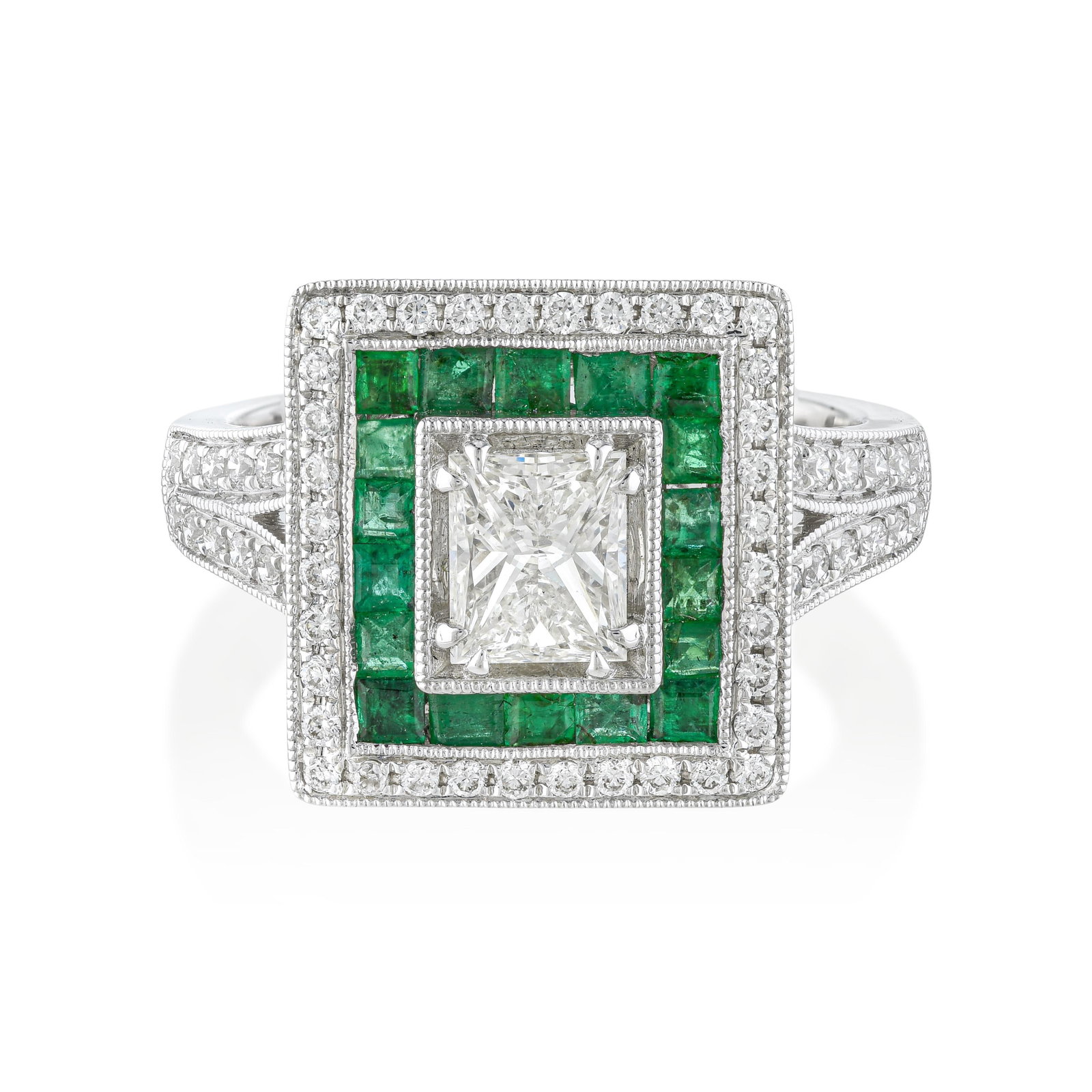 Cushion Cut Diamond and Emerald Art Deco Style Ring: ESTIMATED RETAIL PRICE: $10,500 * *This is the estimated value a piece of similar quality, craftsmanship, and characteristics could command at retail. Bidders should note a cataloging discrepancy: the