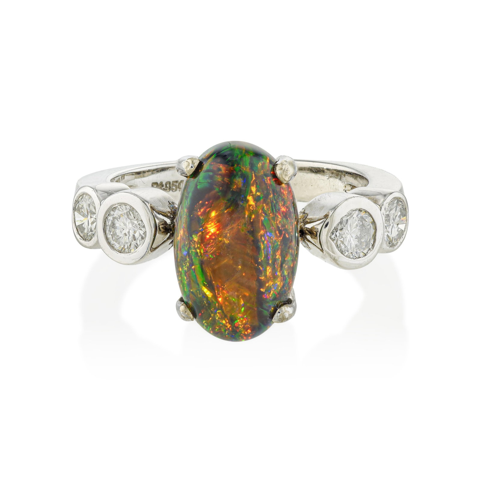 Black Opal and Diamond Ring: ESTIMATED RETAIL PRICE: $5,500* *This is the estimated value a piece of similar quality, craftsmanship, and characteristics could command at retail. The combination of 18K gold and platinum —