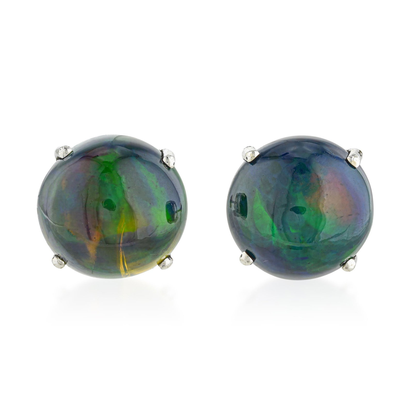 Black Opal Stud Earrings: ESTIMATED RETAIL PRICE: $3,000* *This is the estimated value a piece of similar quality, craftsmanship, and characteristics could command at retail. Eight carats of black opal split across a pair of