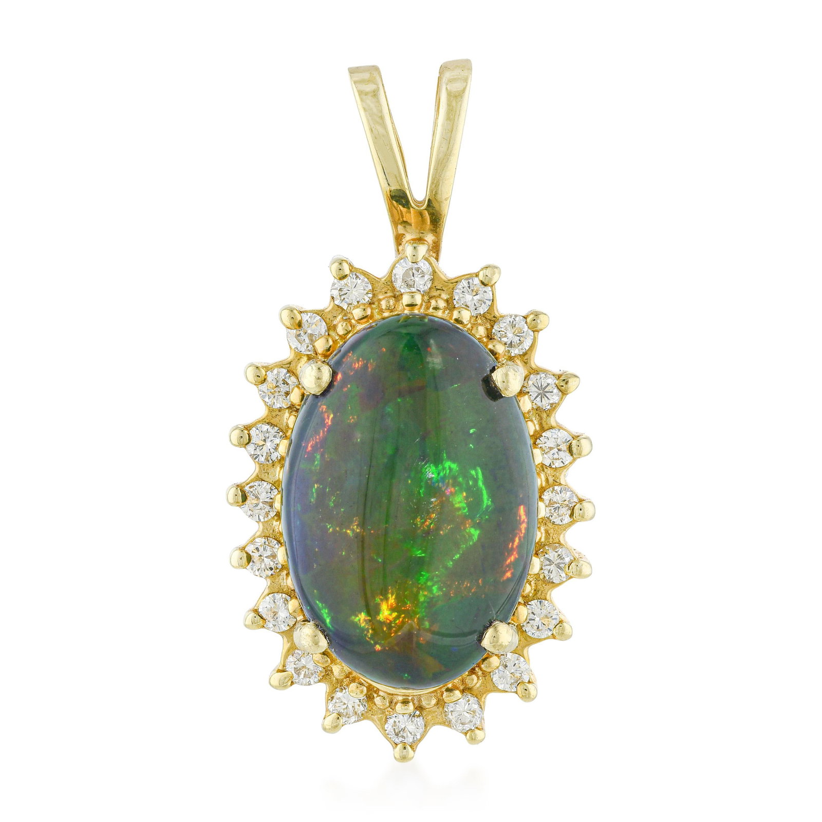 Black Opal and Diamond Pendant: ESTIMATED RETAIL PRICE: $2,200* *This is the estimated value a piece of similar quality, craftsmanship, and characteristics could command at retail. Black opals are among the most optically complex