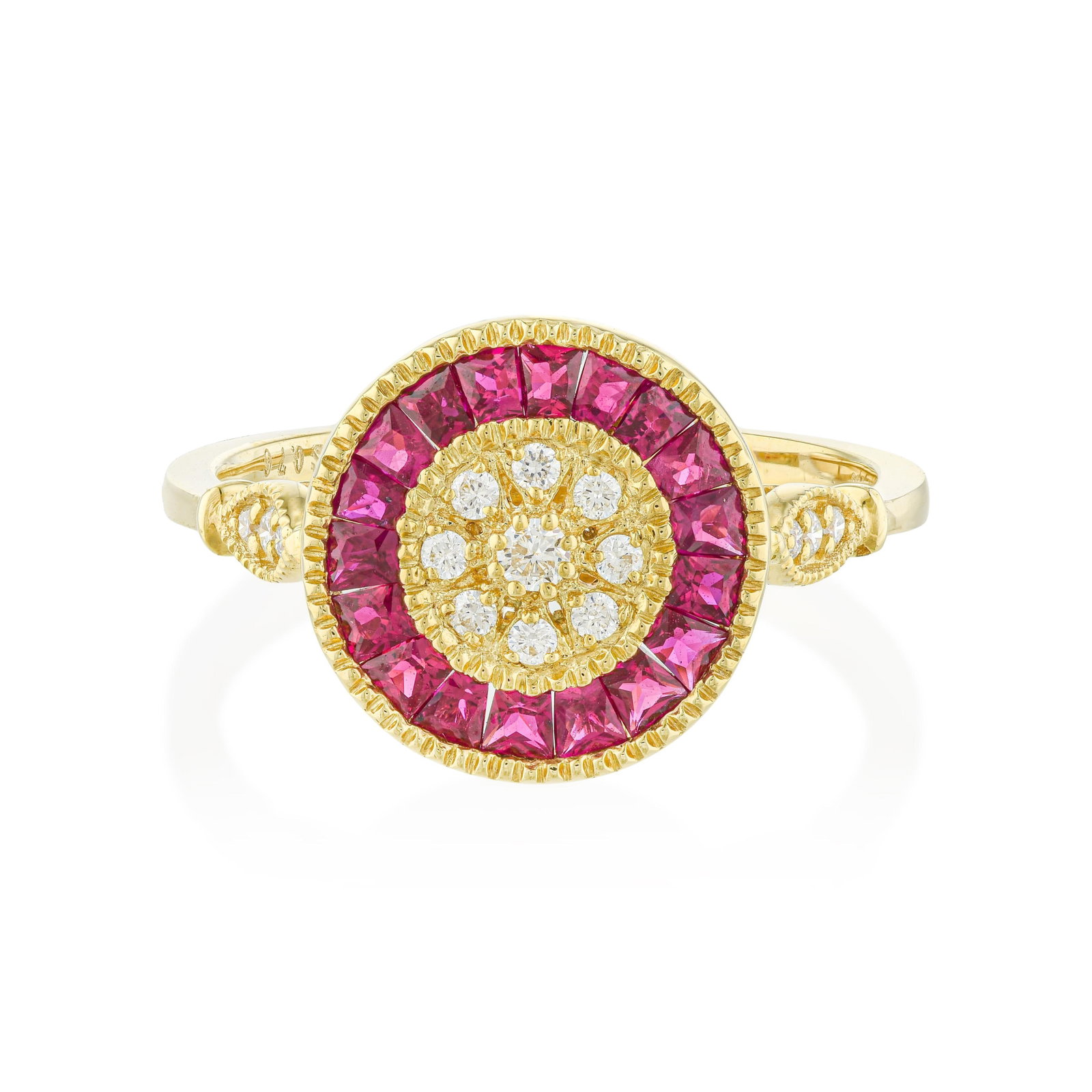 Ruby Halo Diamond Flower Ring: ESTIMATED RETAIL PRICE: $1,800 * *This is the estimated value a piece of similar quality, craftsmanship, and characteristics could command at retail. Flower cluster rings with ruby petals belong to a