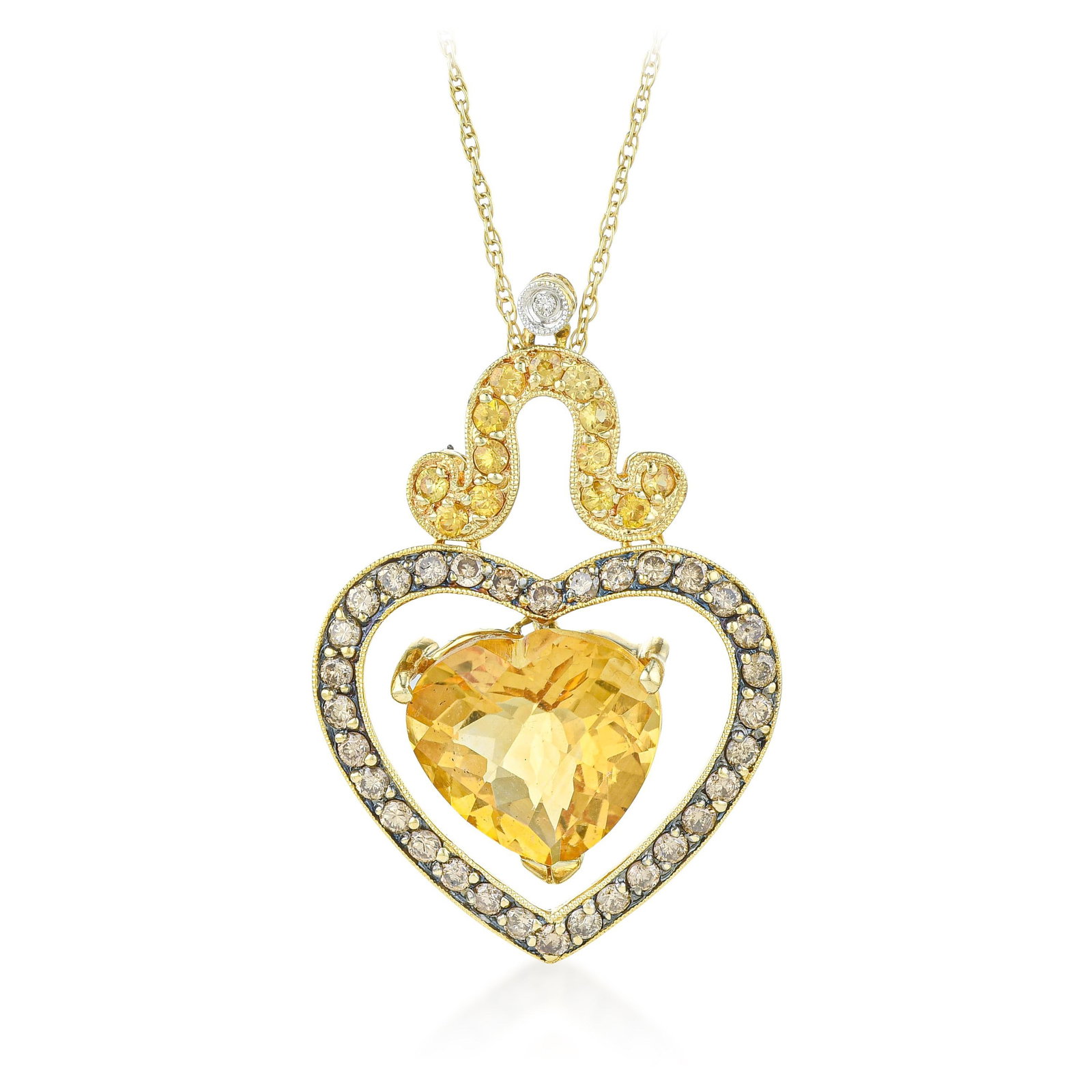 Citrine and Diamond Heart Pendant Necklace: ESTIMATED RETAIL PRICE: $2,200* *This is the estimated value a piece of similar quality, craftsmanship, and characteristics could command at retail. Citrine's warm honey-to-amber range is one of the