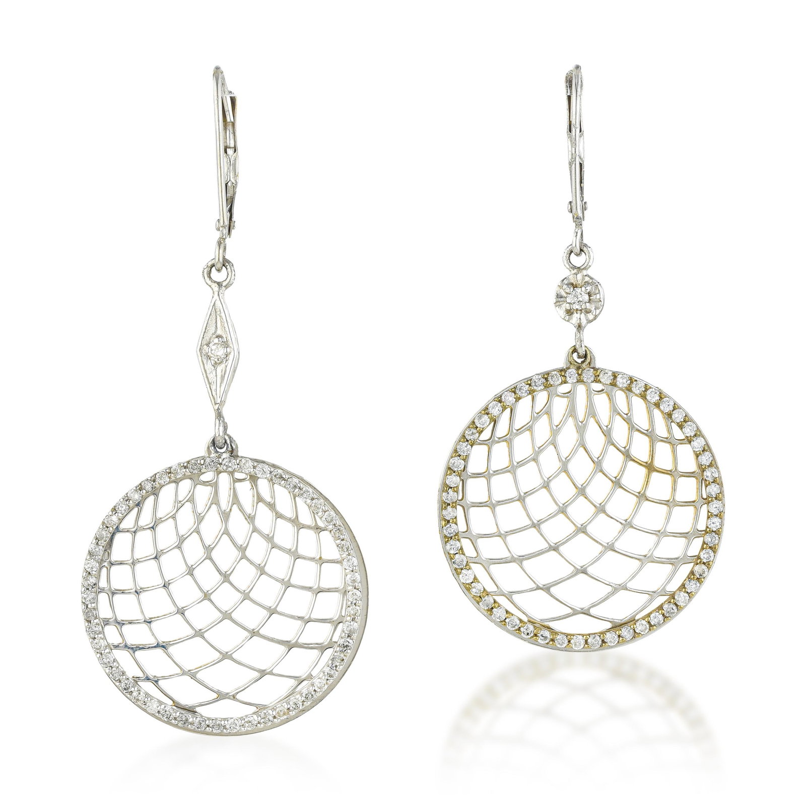 Diamond Circle Drop Earrings: ESTIMATED RETAIL PRICE: $1,400* *This is the estimated value a piece of similar quality, craftsmanship, and characteristics could command at retail. The circle motif in diamond jewelry carries