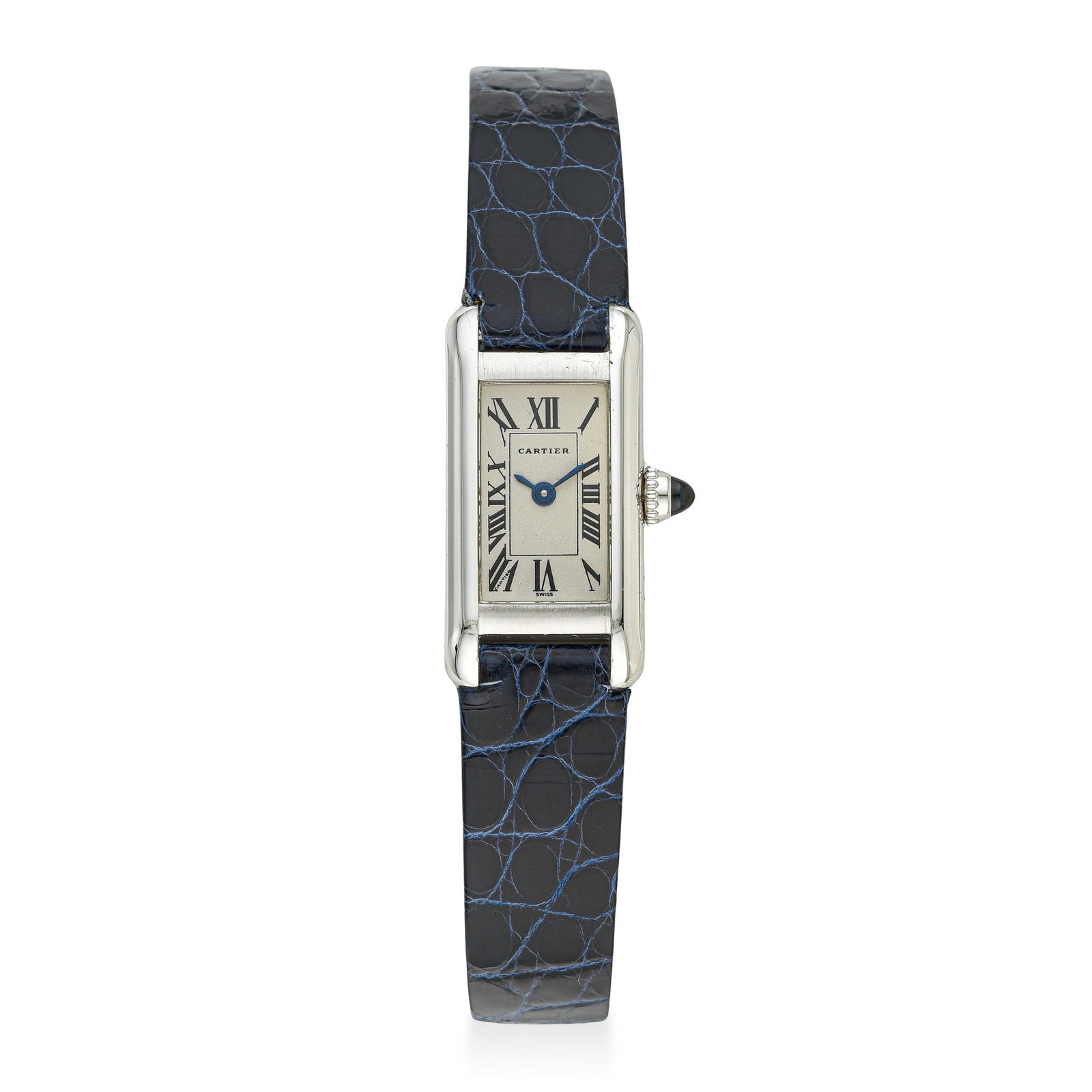 Cartier Tank Louis Cartier Mini in 18K White Gold: ESTIMATED RETAIL PRICE: $12,000* *This is the estimated value a piece of similar quality, craftsmanship, and characteristics could command at retail. The Tank Mini distills Louis Cartier's 1917 design