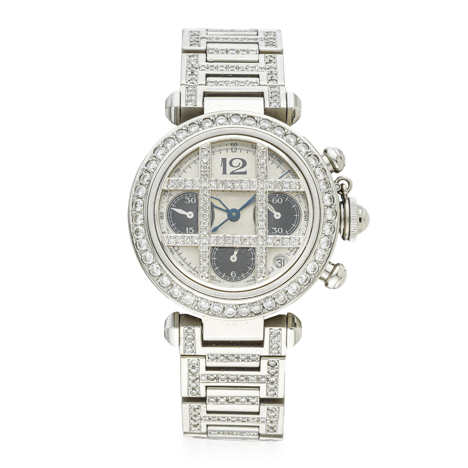 Cartier Pasha Chronograph in Steel: ESTIMATED RETAIL PRICE: $7,000* *This is the estimated value a piece of similar quality, craftsmanship, and characteristics could command at retail. Cartier's Pasha Chronograph blends sporty