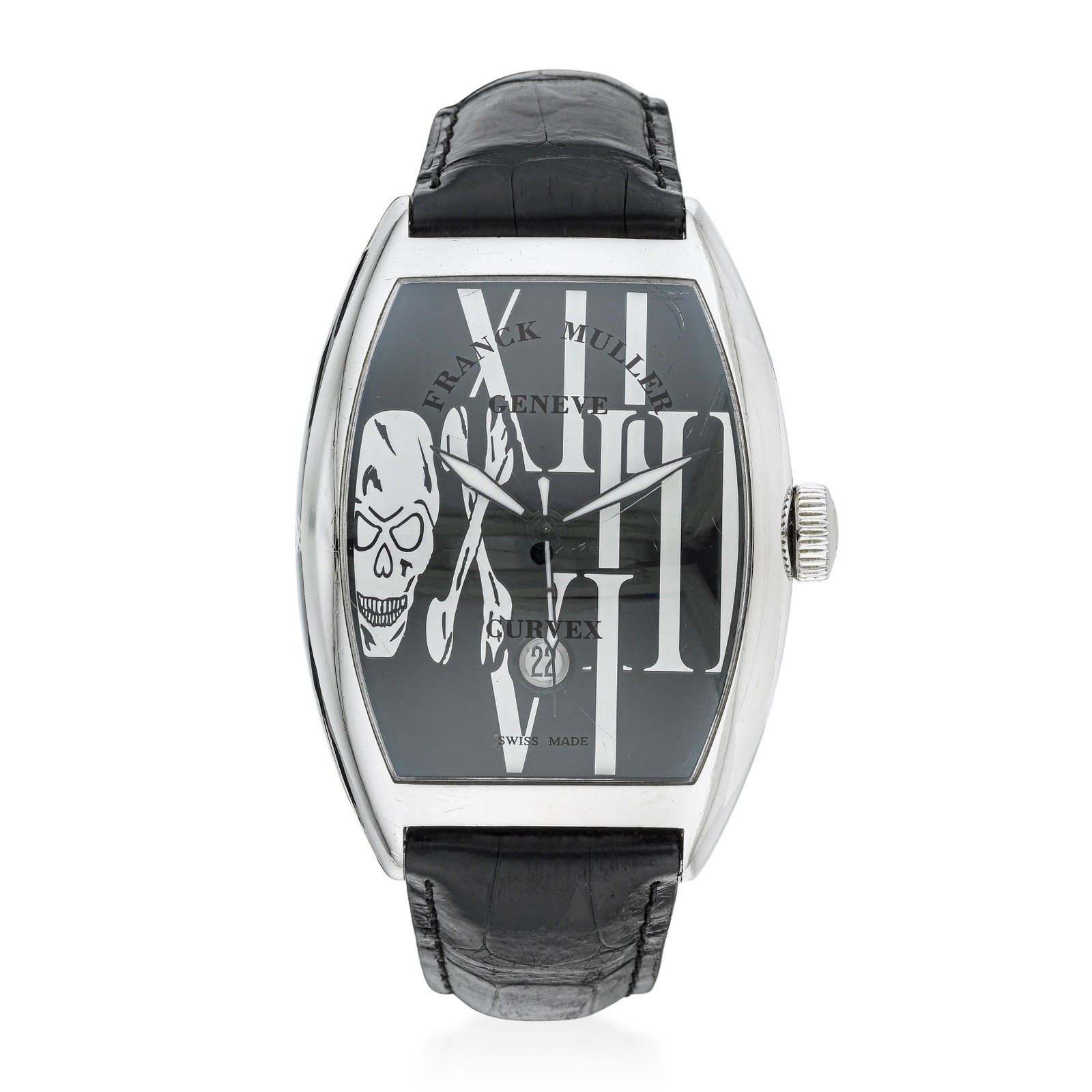 Franck Muller Curvex Gothique in Steel: ESTIMATED RETAIL PRICE: $6,000* *This is the estimated value a piece of similar quality, craftsmanship, and characteristics could command at retail. The Curvex Gothique is Franck Muller at his most th