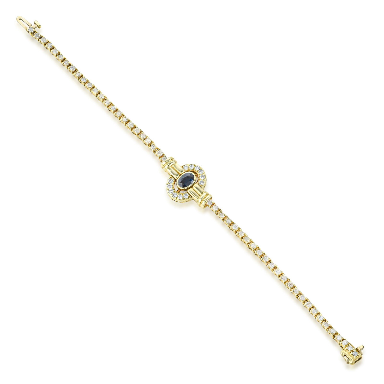 Sapphire and Diamond Bracelet: ESTIMATED RETAIL PRICE: $4,500* *This is the estimated value a piece of similar quality, craftsmanship, and characteristics could command at retail. The single-sapphire station is a quieter design