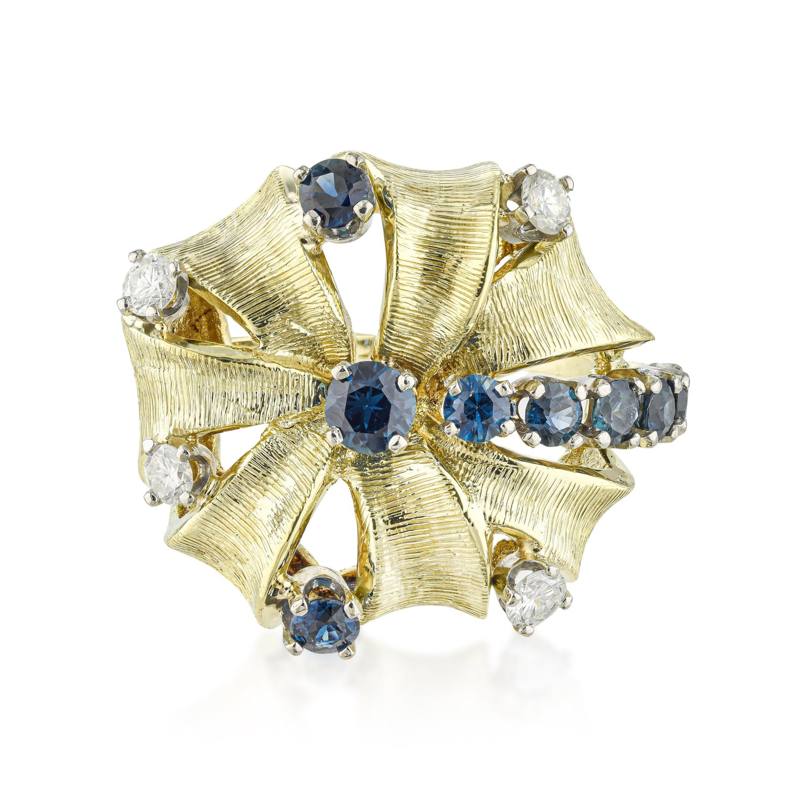 Blue Sapphire and Diamond Flower Ring: ESTIMATED RETAIL PRICE: $1,500 * *This is the estimated value a piece of similar quality, craftsmanship, and characteristics could command at retail. The flower ring format distributes color and brill