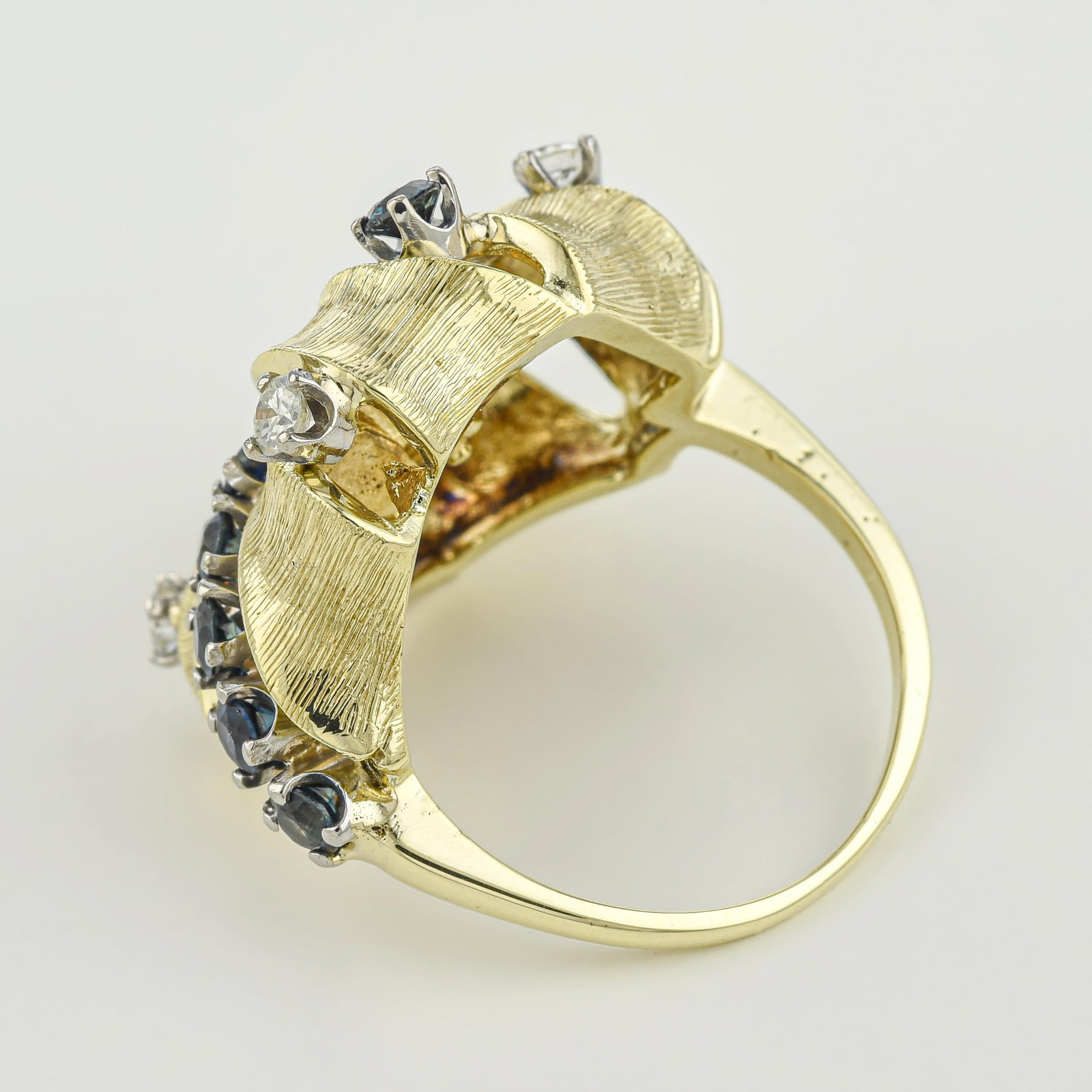 Blue Sapphire and Diamond Flower Ring - 2