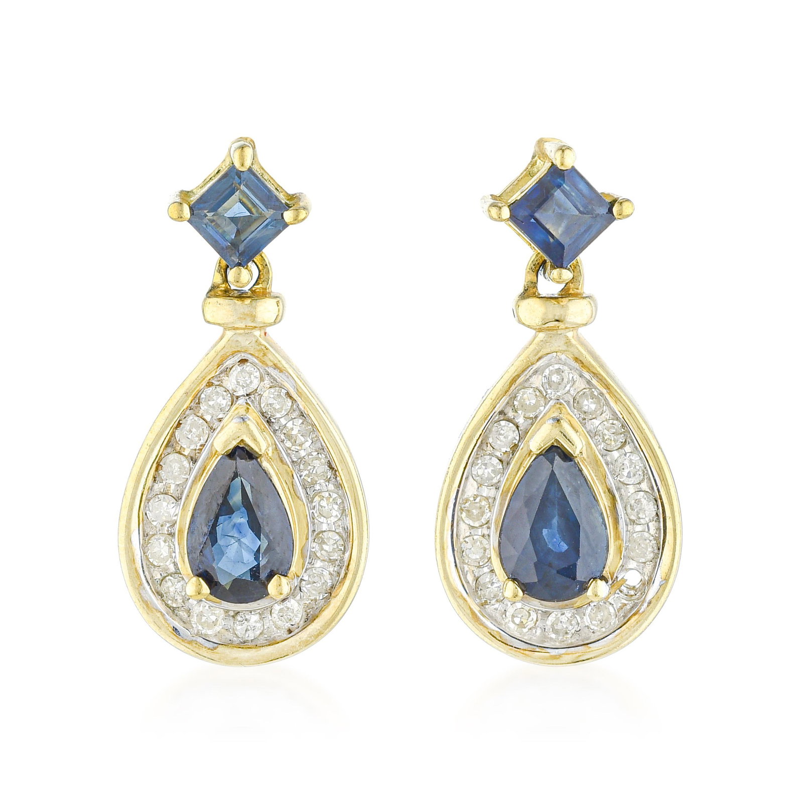 Sapphire and Diamond Drop Earrings: ESTIMATED RETAIL PRICE: $2,200* *This is the estimated value a piece of similar quality, craftsmanship, and characteristics could command at retail. A sapphire drop earring at half an inch is