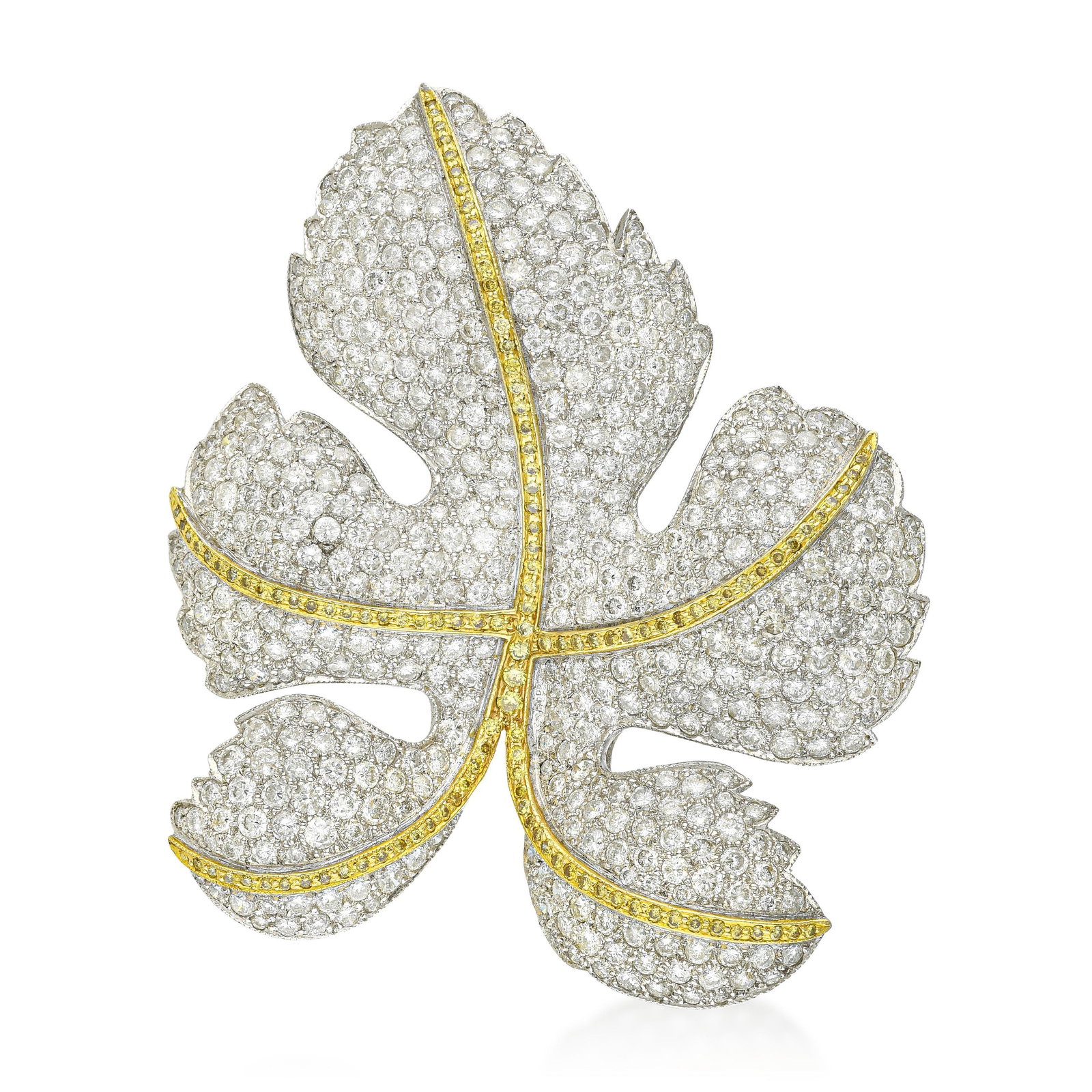 Diamond Leaf Pin: ESTIMATED RETAIL PRICE: $32,000* *This is the estimated value a piece of similar quality, craftsmanship, and characteristics could command at retail. Fourteen carats of G-H/VS diamonds in a single
