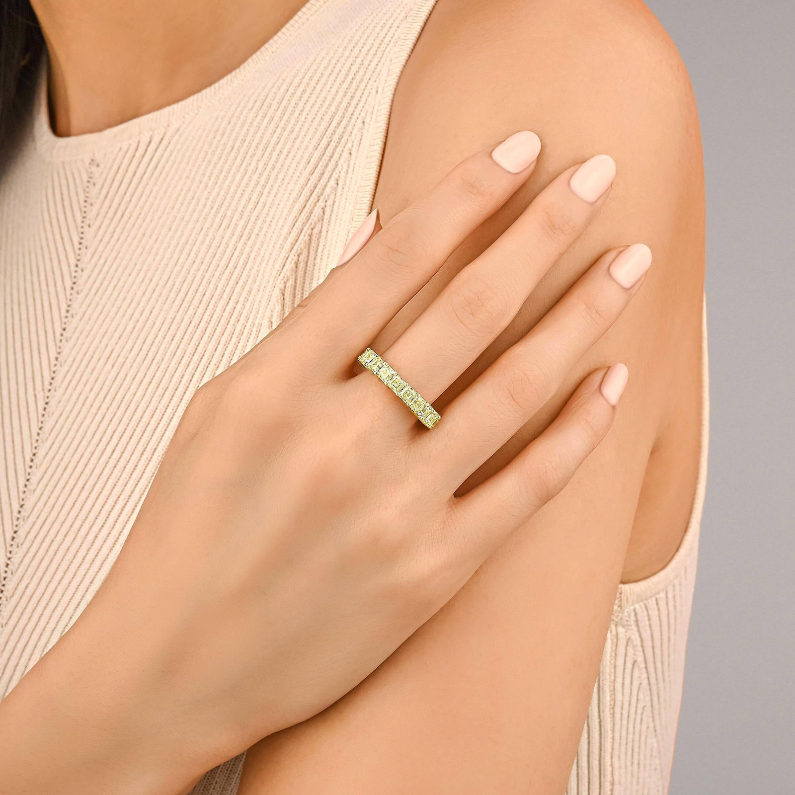 Asscher Cut Colored Diamond Eternity Band - 2