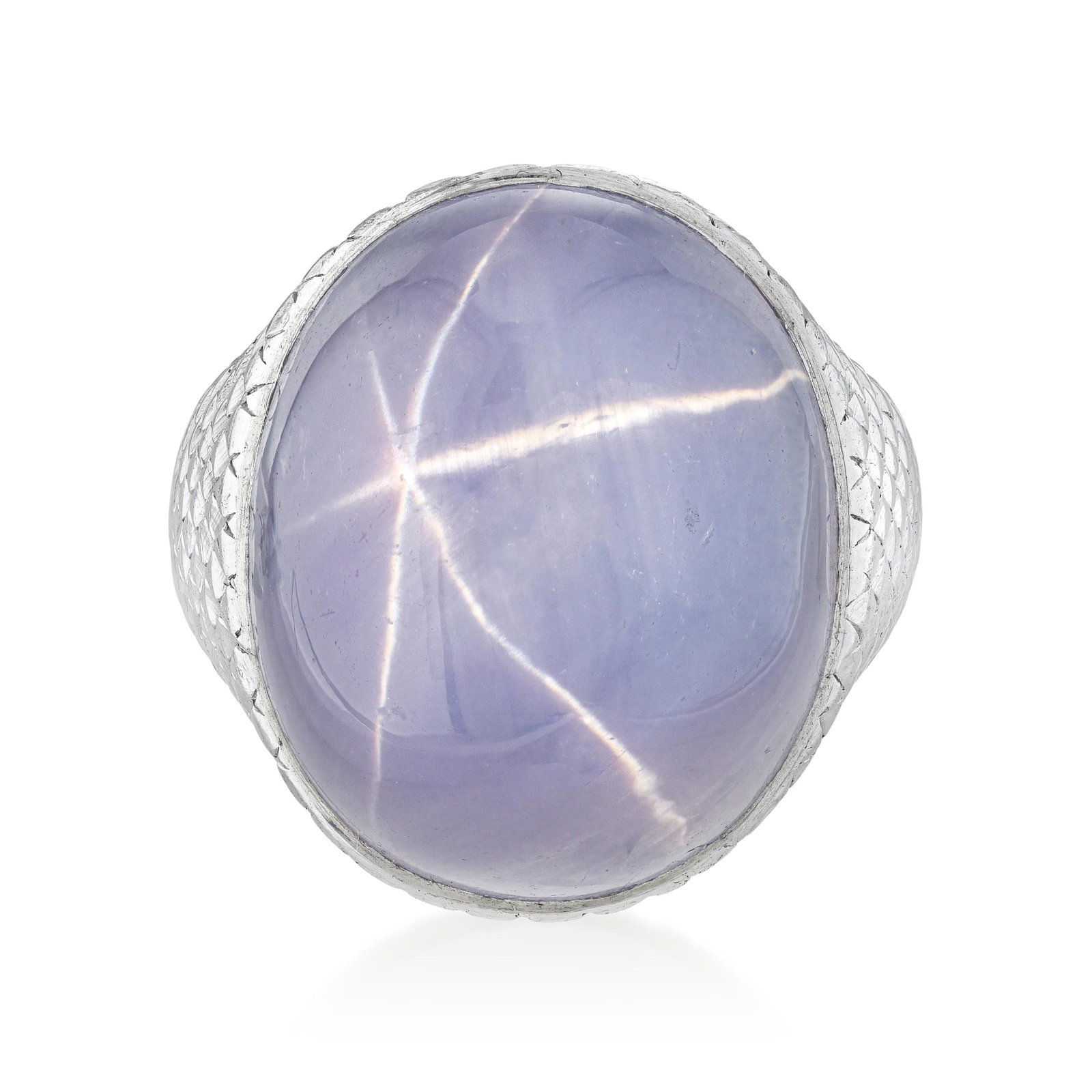 Fine Star Sapphire and Diamond Ring: ESTIMATED RETAIL PRICE: $7,500 * *This is the estimated value a piece of similar quality, craftsmanship, and characteristics could command at retail. Thirty five carats of star sapphire with asterism