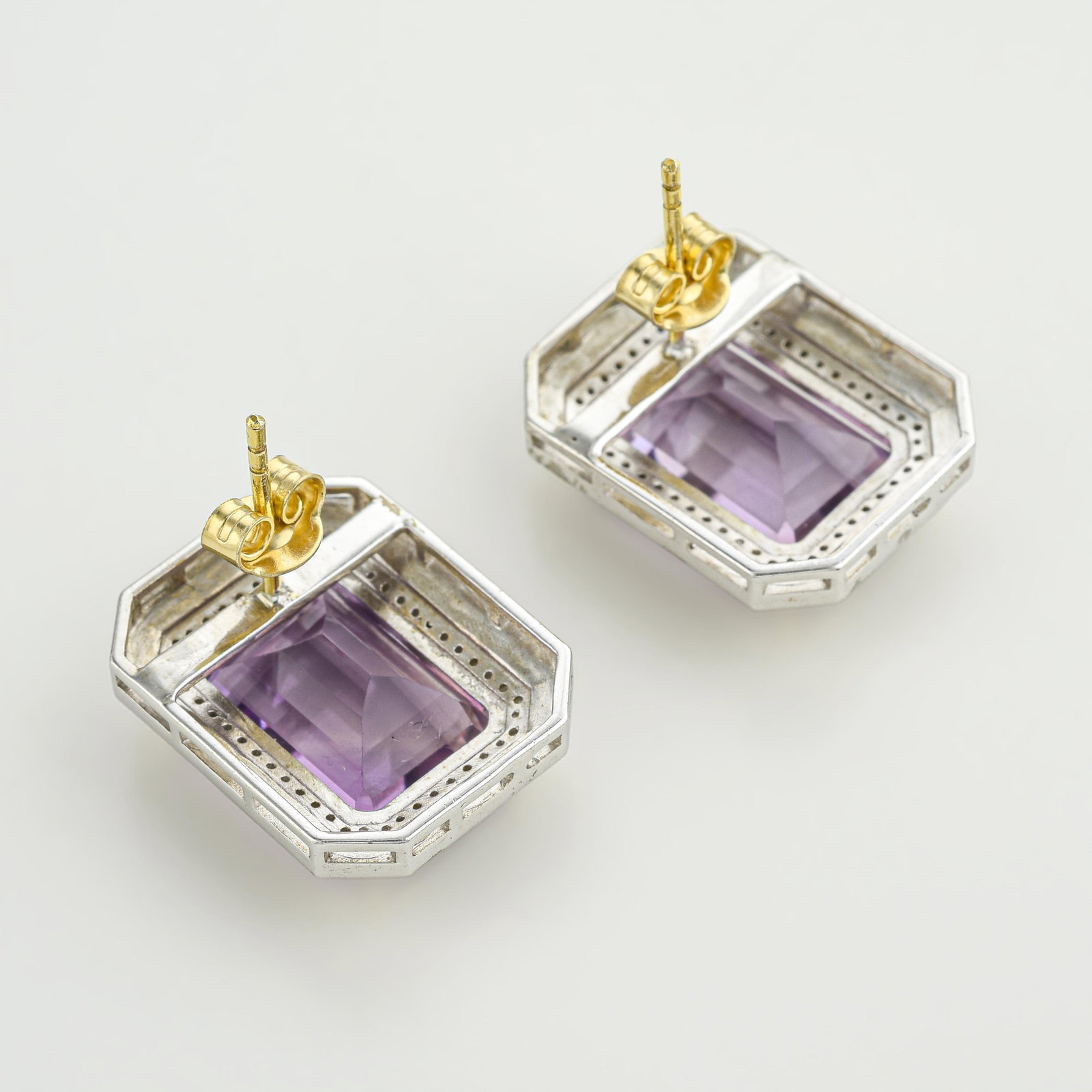 Amethyst White Enamel and Diamond Earrings - 2