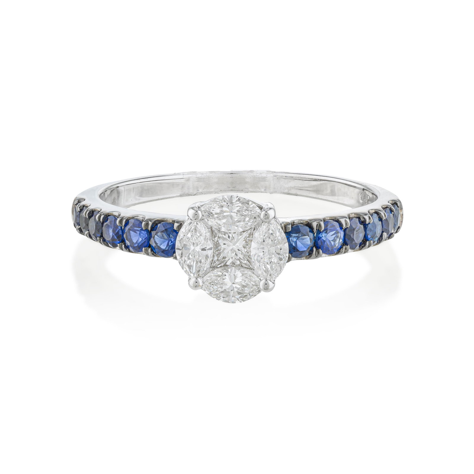 Diamond Mosaic and Sapphire Ring: ESTIMATED RETAIL PRICE: $2,000 * *This is the estimated value a piece of similar quality, craftsmanship, and characteristics could command at retail. Marquise and pear diamonds set among sapphires