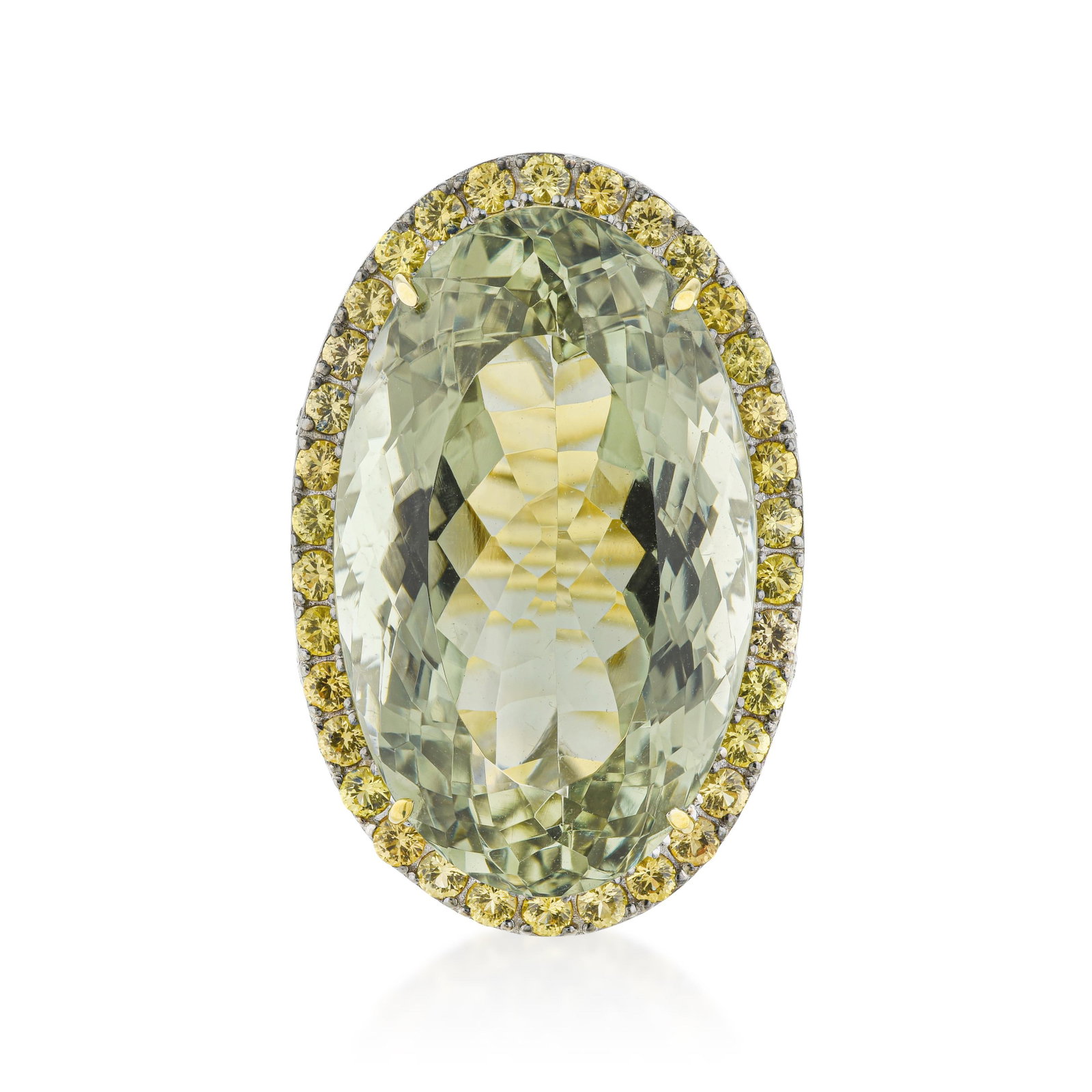 Green Prasiolite Orange Sapphire and Diamond Ring: ESTIMATED RETAIL PRICE: $1,800* *This is the estimated value a piece of similar quality, craftsmanship, and characteristics could command at retail. Prasiolite is amethyst that has been heat-treated t