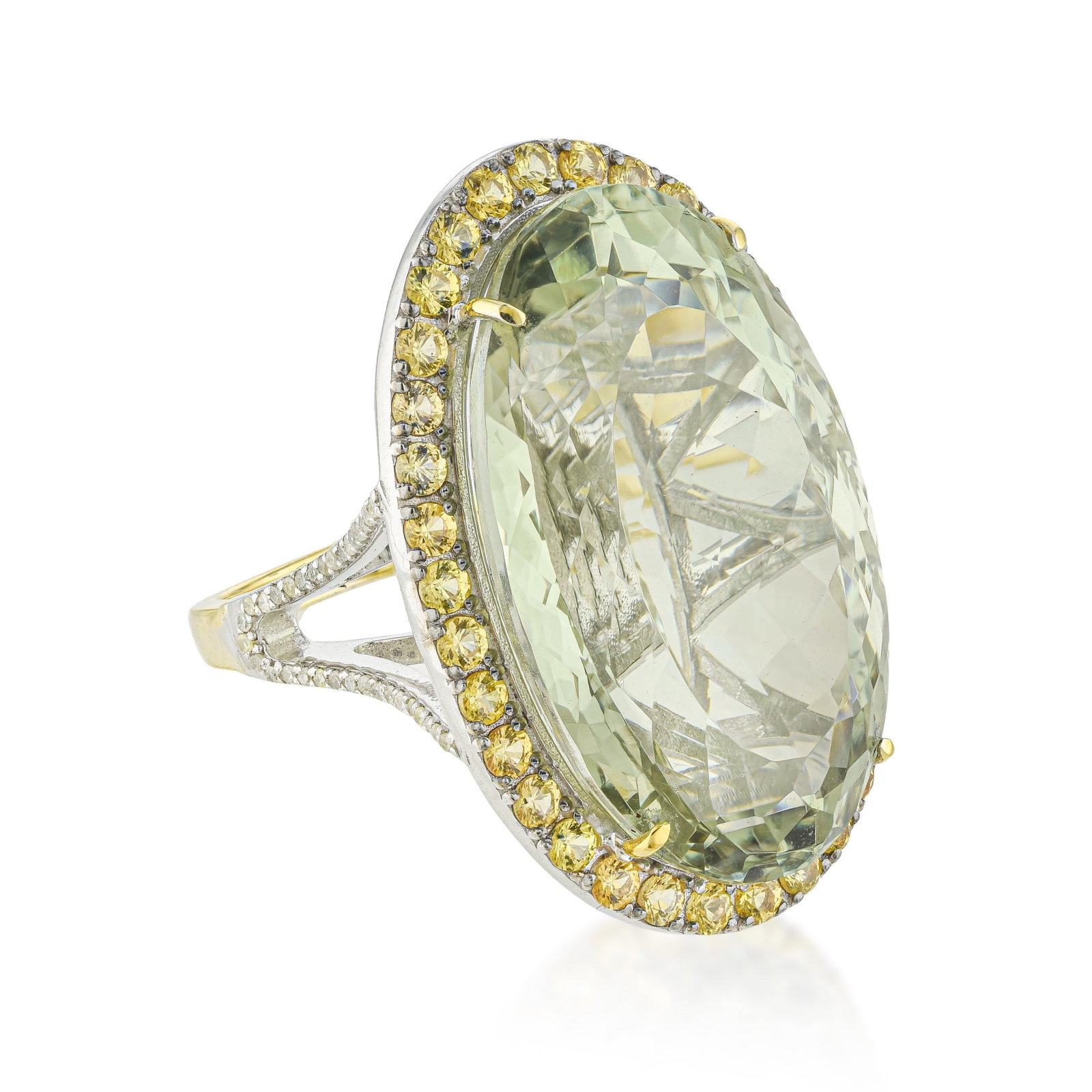Green Prasiolite Orange Sapphire and Diamond Ring - 2