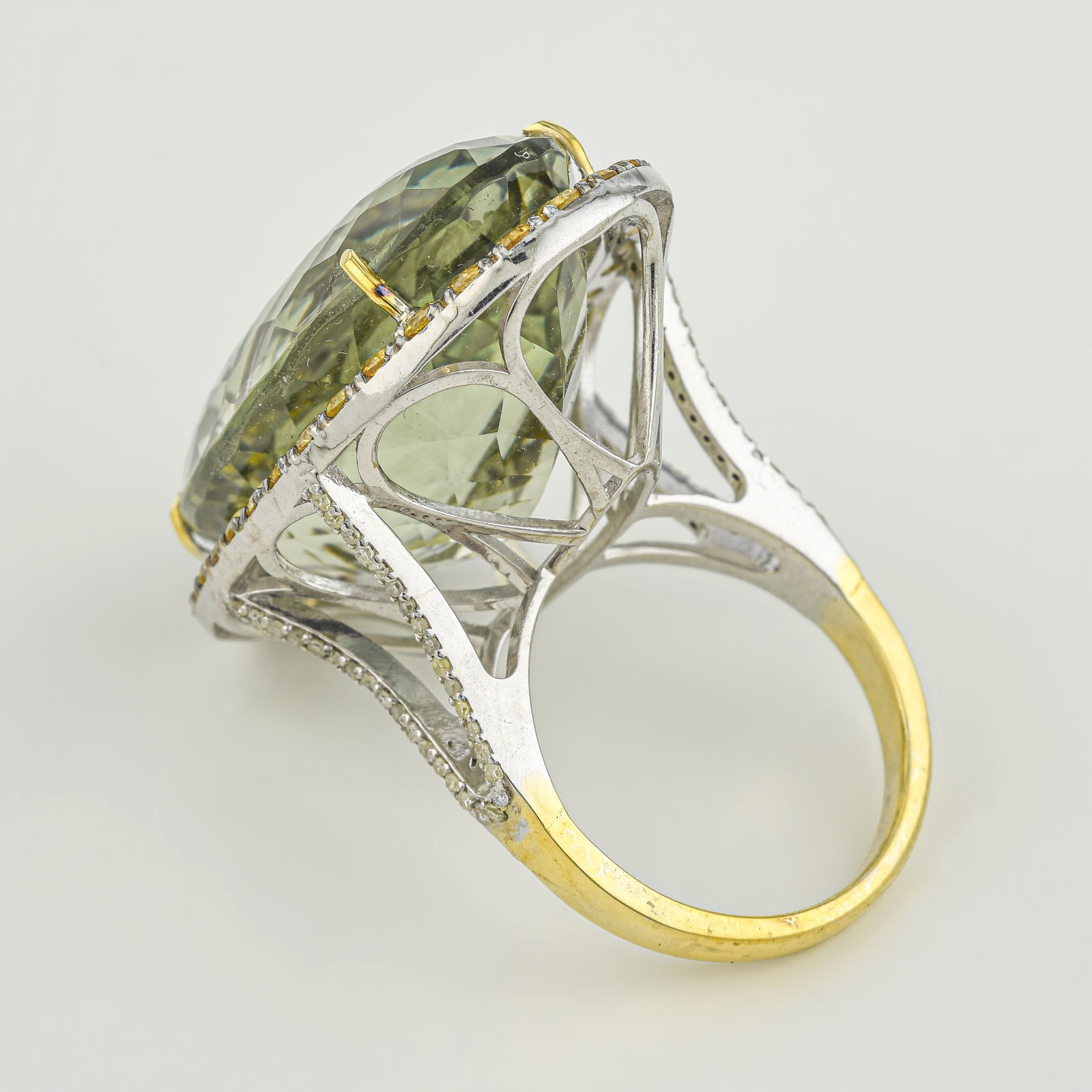 Green Prasiolite Orange Sapphire and Diamond Ring - 3