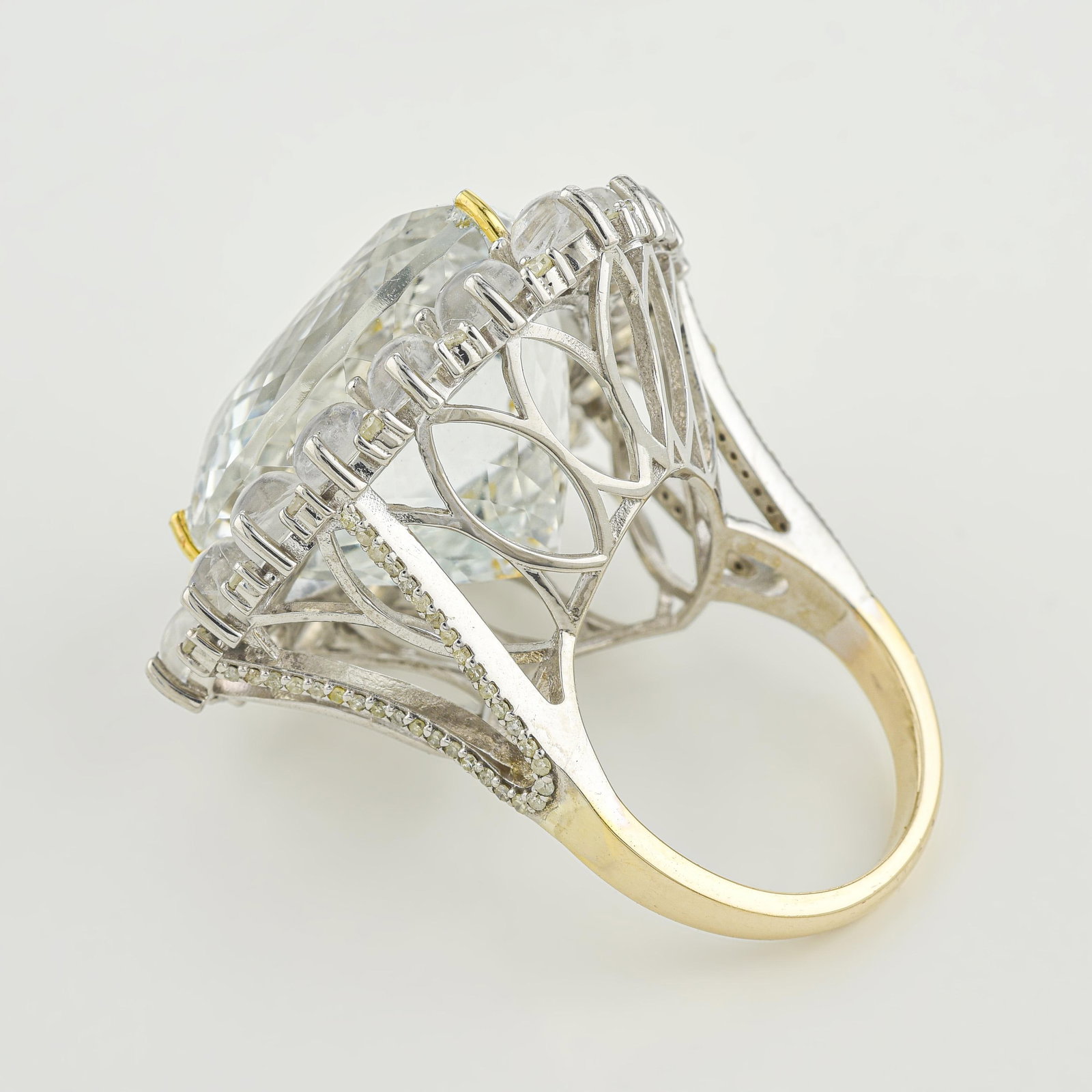 White Topaz Moonstone and Diamond Ring - 3