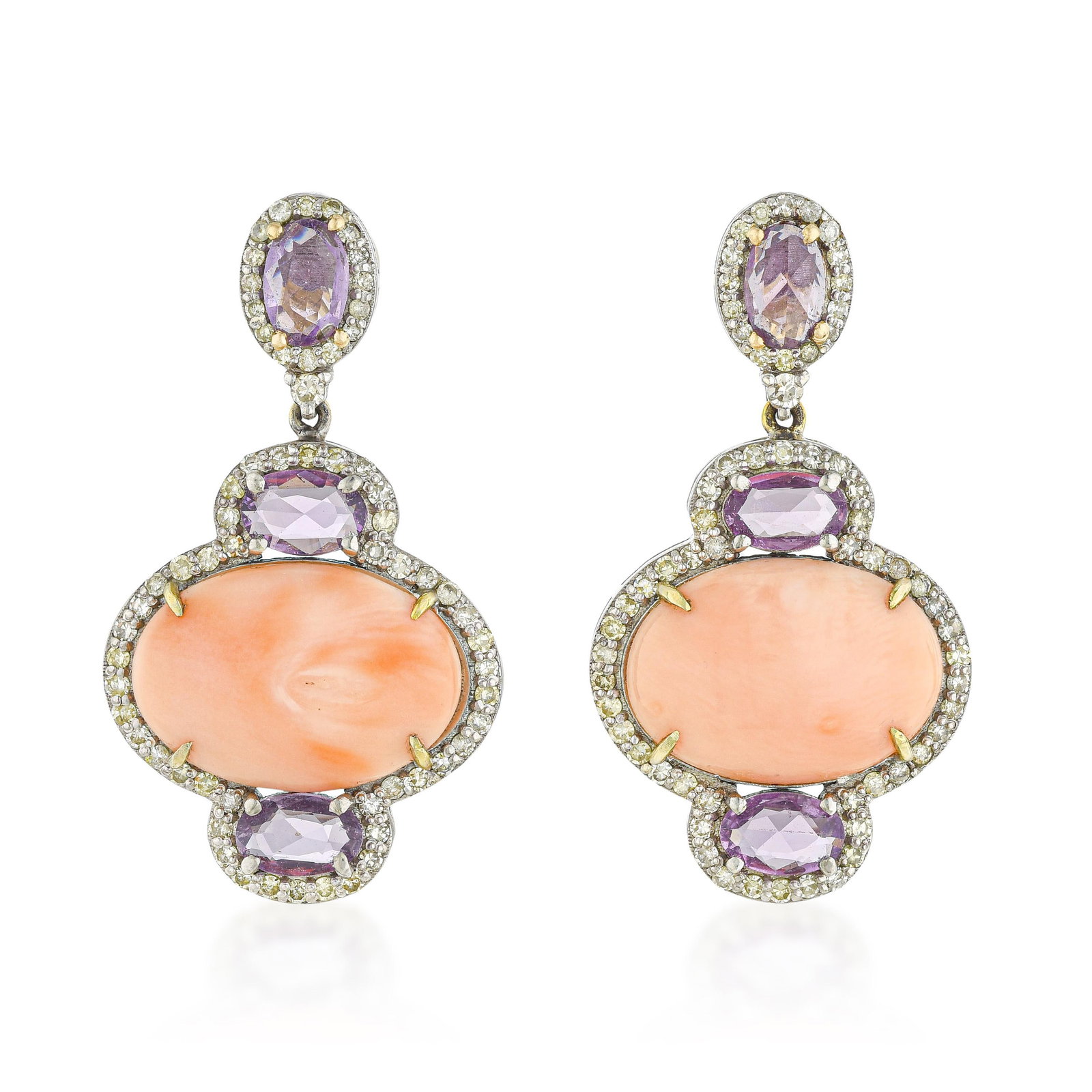 Pink Opal Pink Sapphire and Diamond Earrings: ESTIMATED RETAIL PRICE: $1,800* *This is the estimated value a piece of similar quality, craftsmanship, and characteristics could command at retail. Pink opal is a distinct material from the