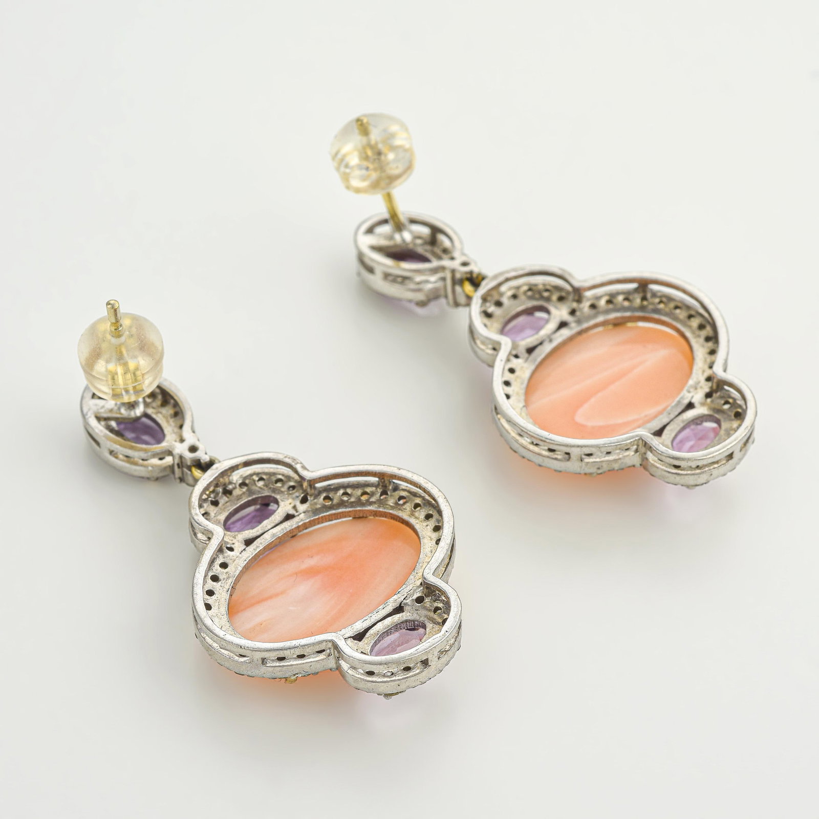 Coral Purple Sapphire and Diamond Earrings - 2