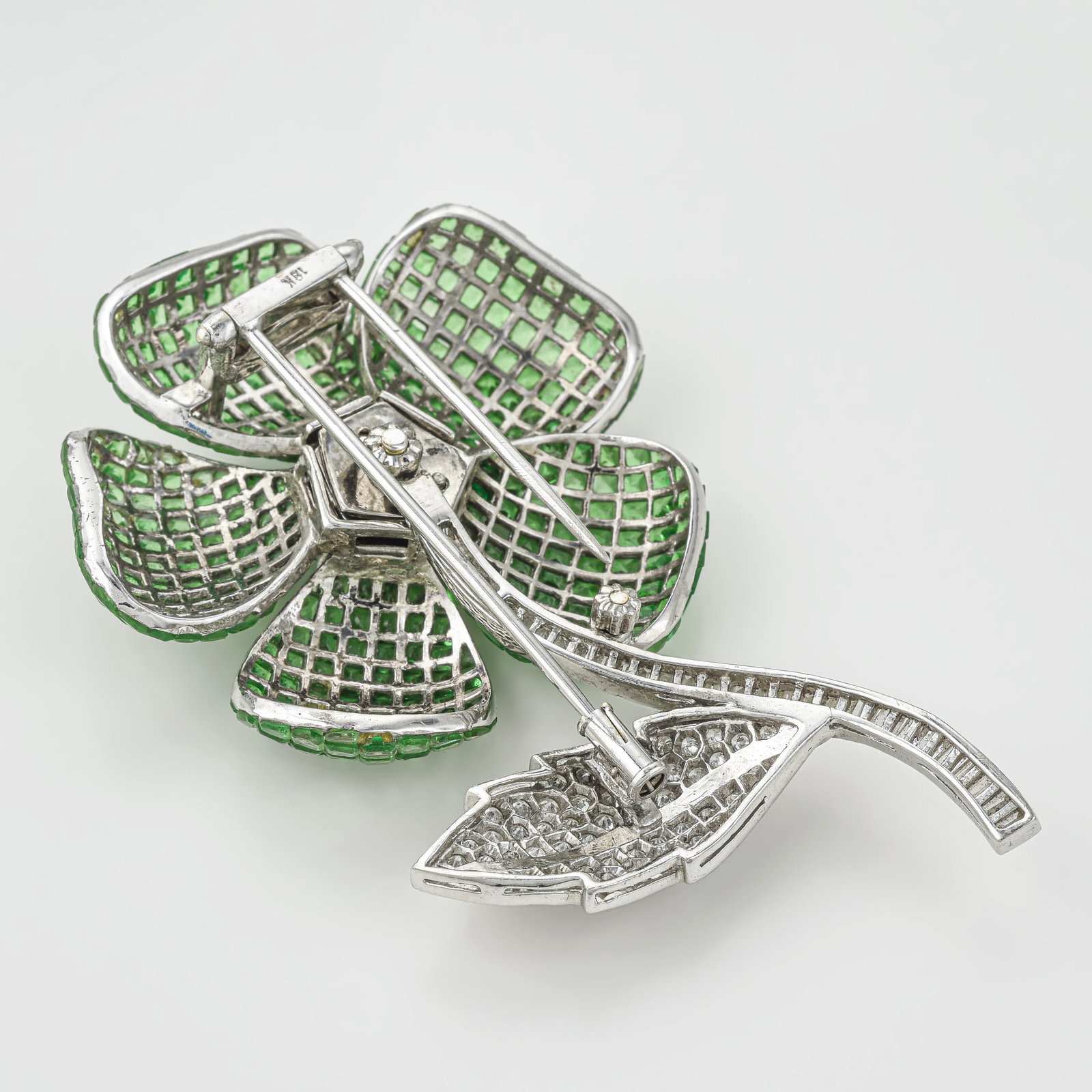 Tsavorite and Diamond Flower Pin - 2