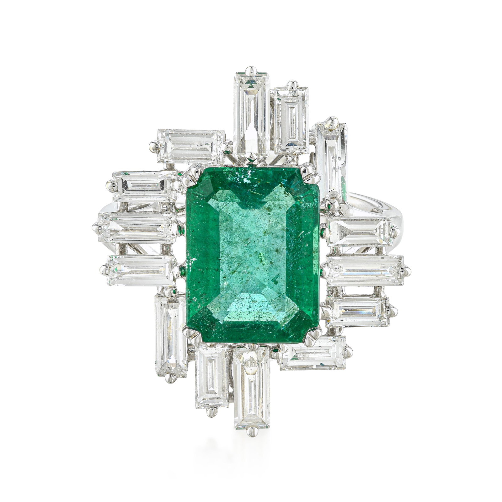 Emerald and Diamond Ring: ESTIMATED RETAIL PRICE: $35,000* *This is the estimated value a piece of similar quality, craftsmanship, and characteristics could command at retail. A certified 2.88-carat emerald is the piece's foun