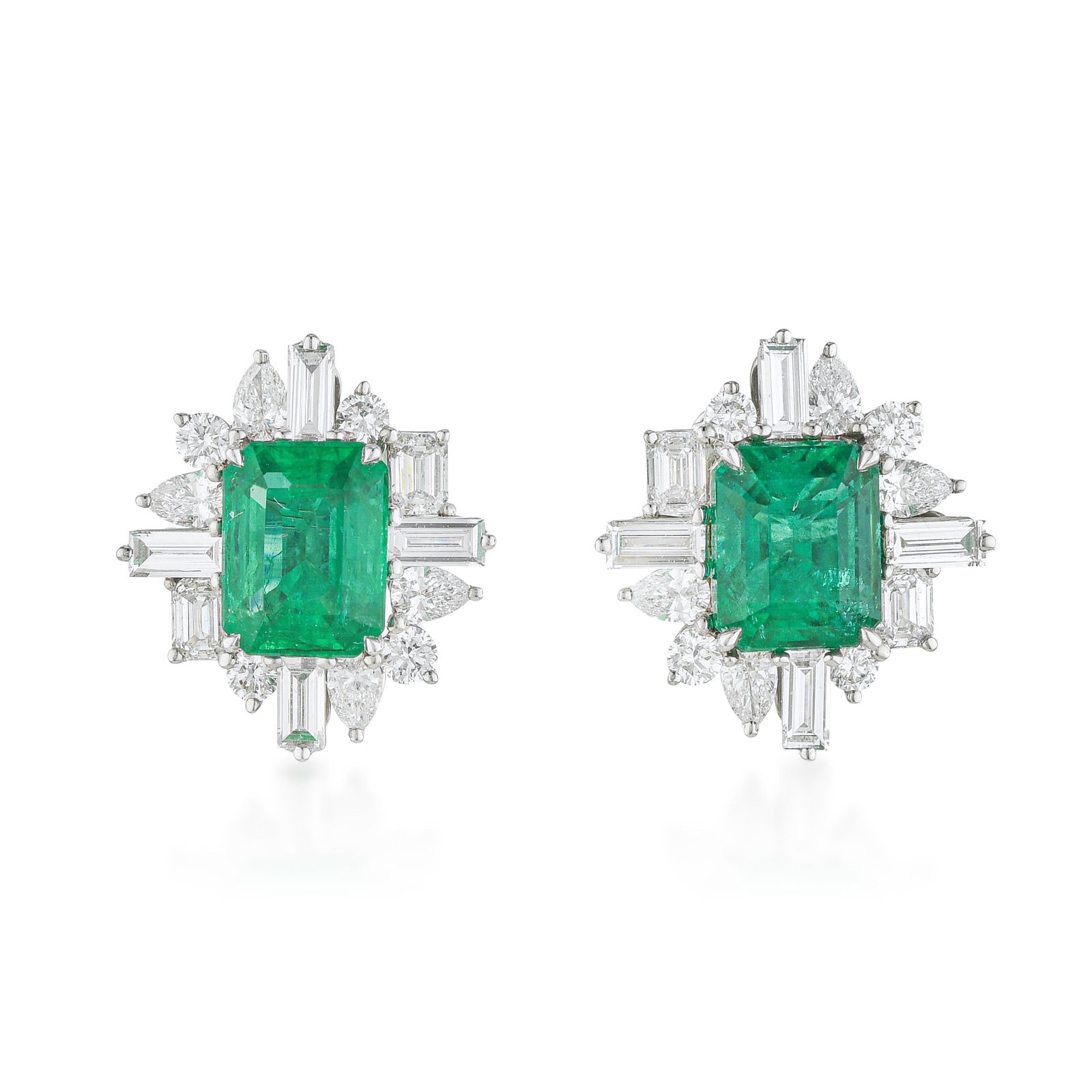 Emerald and Diamond Earrings: ESTIMATED RETAIL PRICE: $30,000* *This is the estimated value a piece of similar quality, craftsmanship, and characteristics could command at retail. Two emeralds totalling 3.73 carats, each