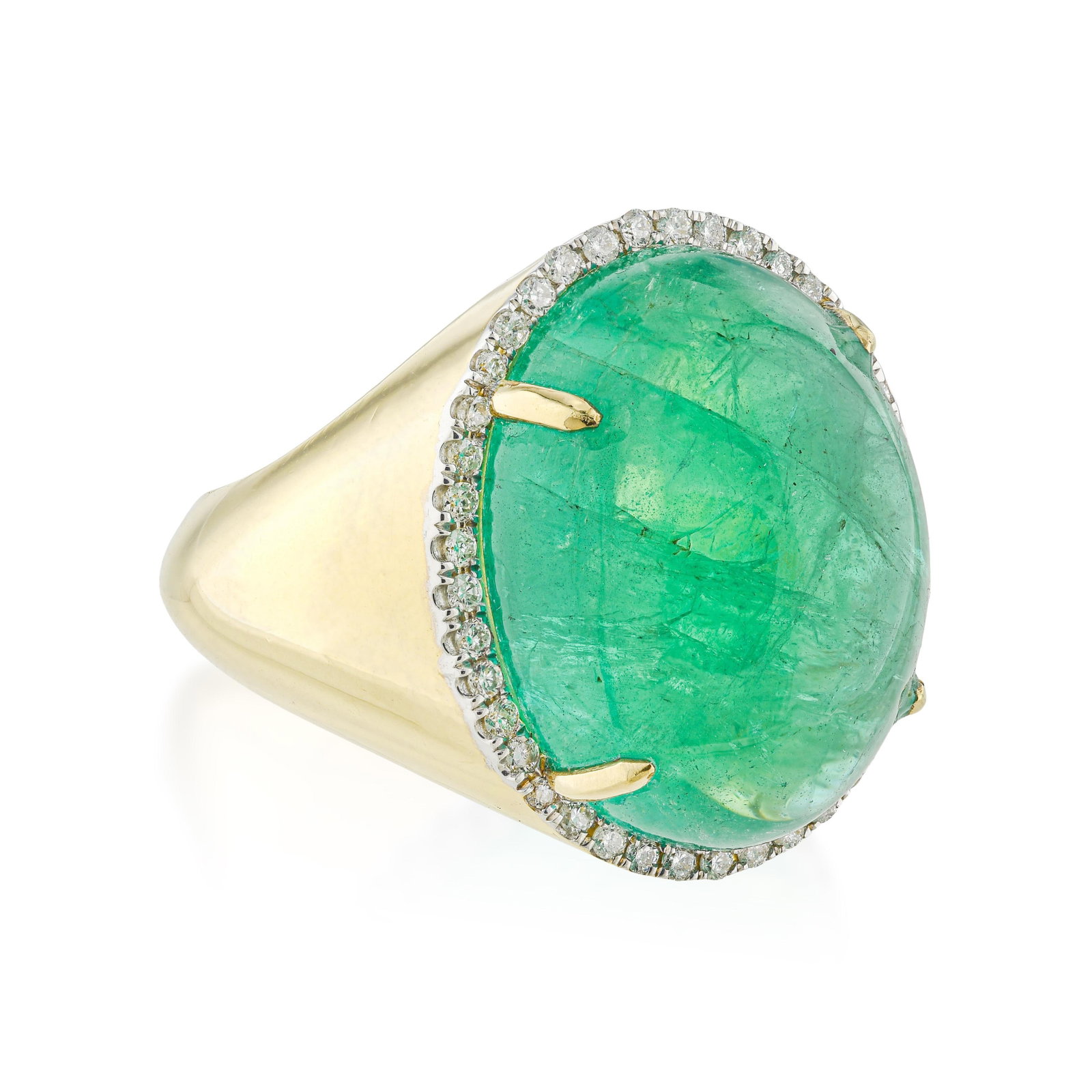 Large Emerald Cabochon and Diamond Ring - 2
