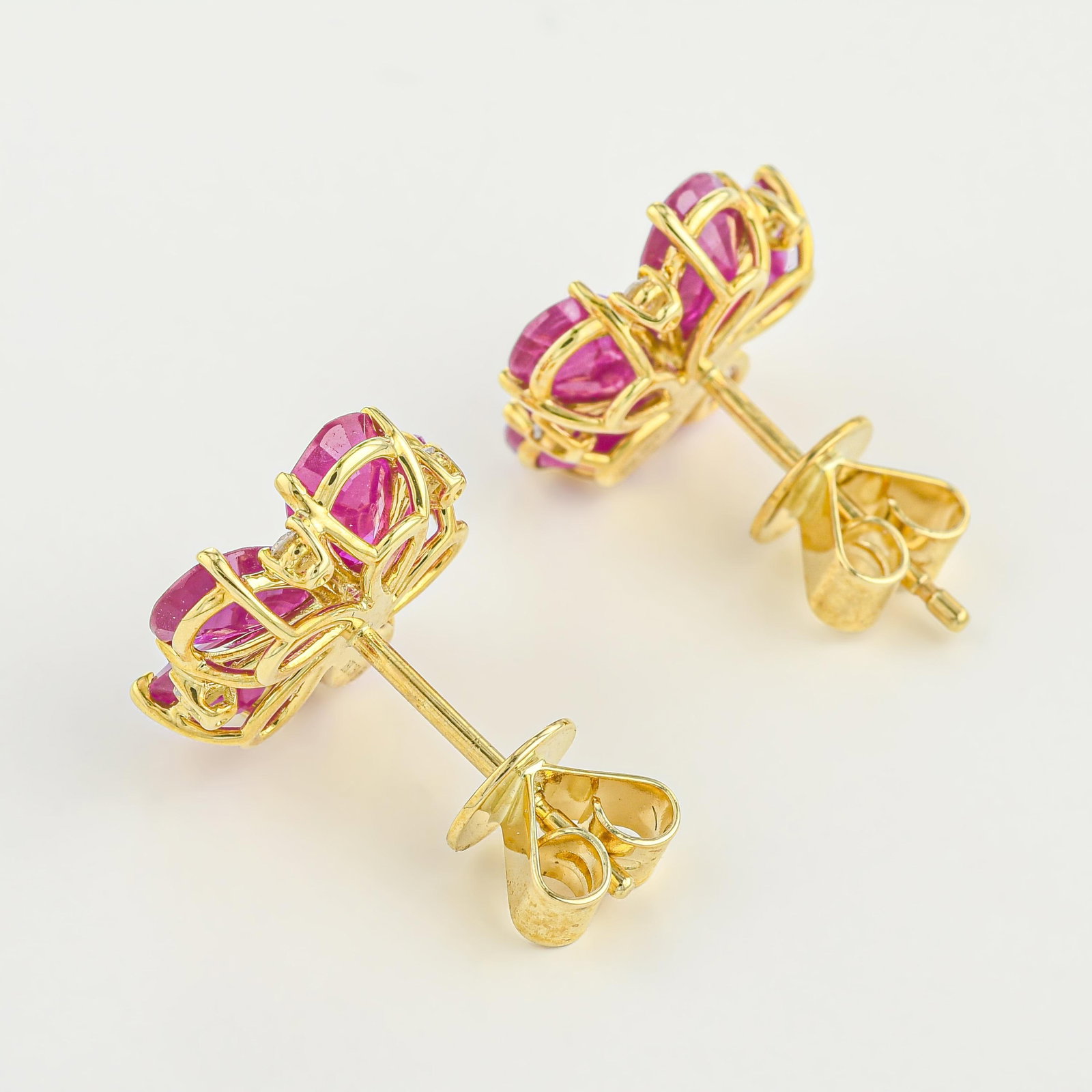 Ruby and Diamond Floral Cluster Earrings - 2