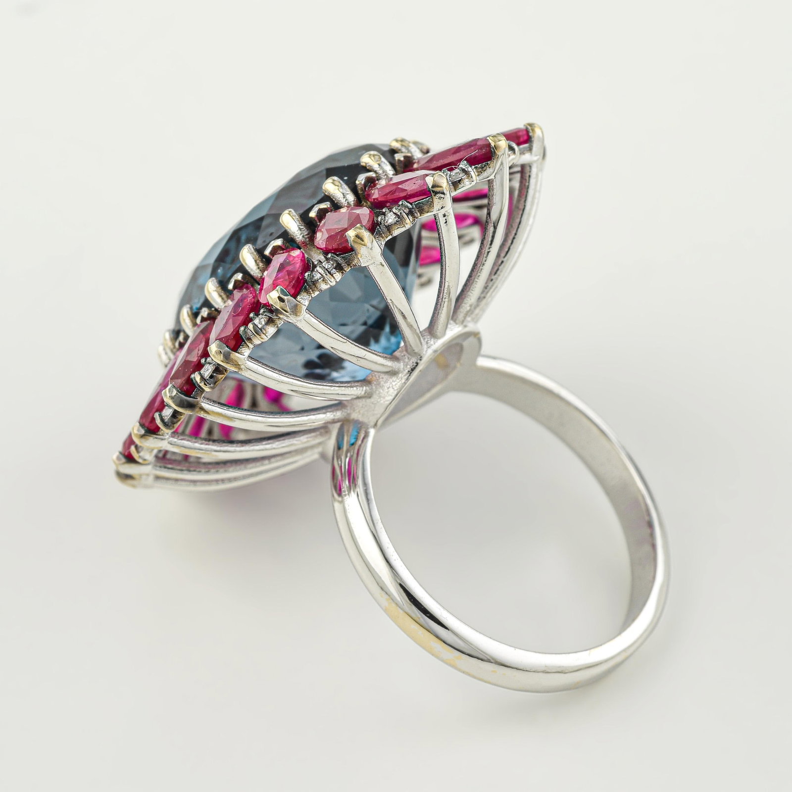 Blue Topaz Ruby and Diamond Ring - 2